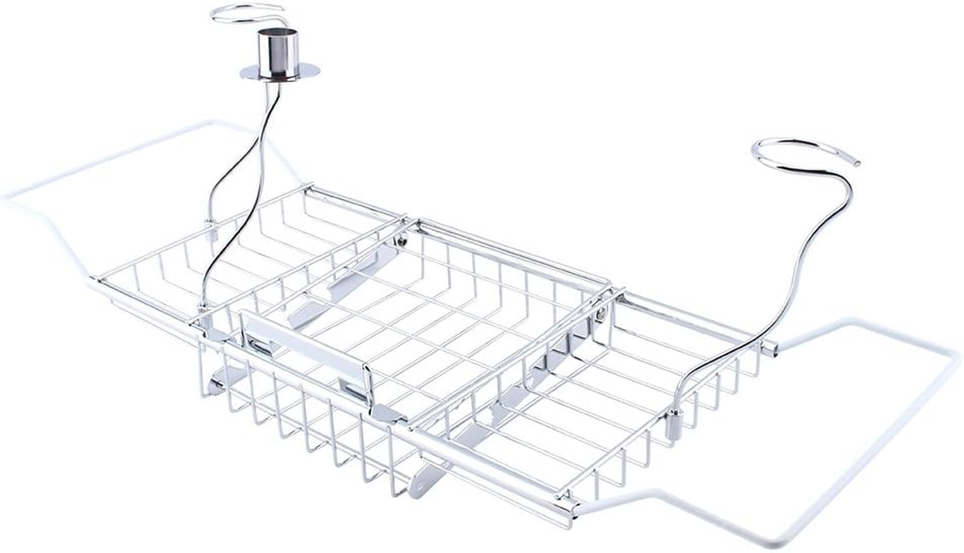 Stainless Steel Bathtub Caddy Tray, Multi-Functional Bathroom Soap Shampoo Holder Showering Supplies Organizer Red Wine Serve Rack for Home Travel Hotel image number 5