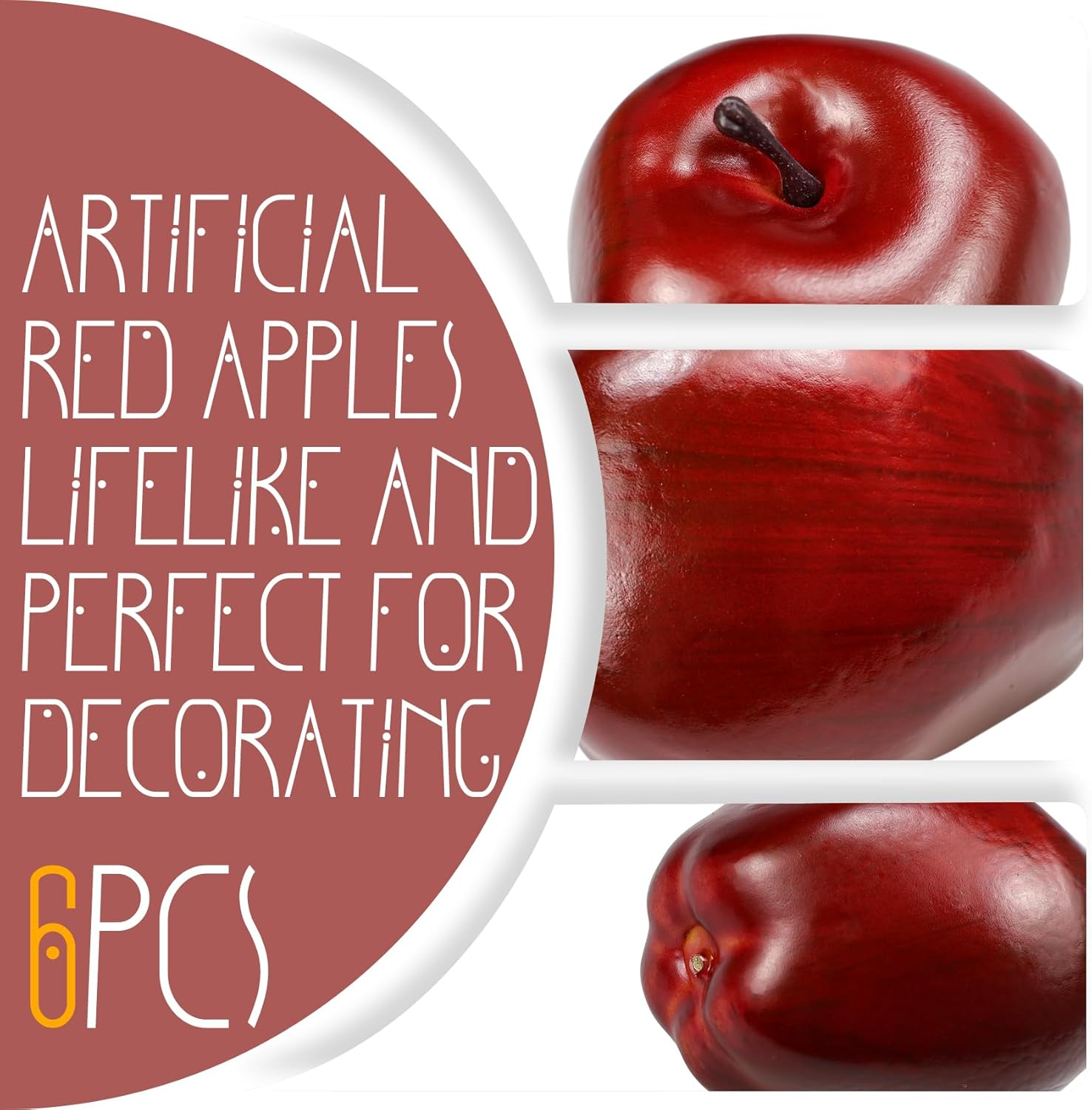 Artificial Apples Fake Fruits Red Delicious Apples for Decoration, Decorative Fruit, Faux Big Red Apples 6 Pcs