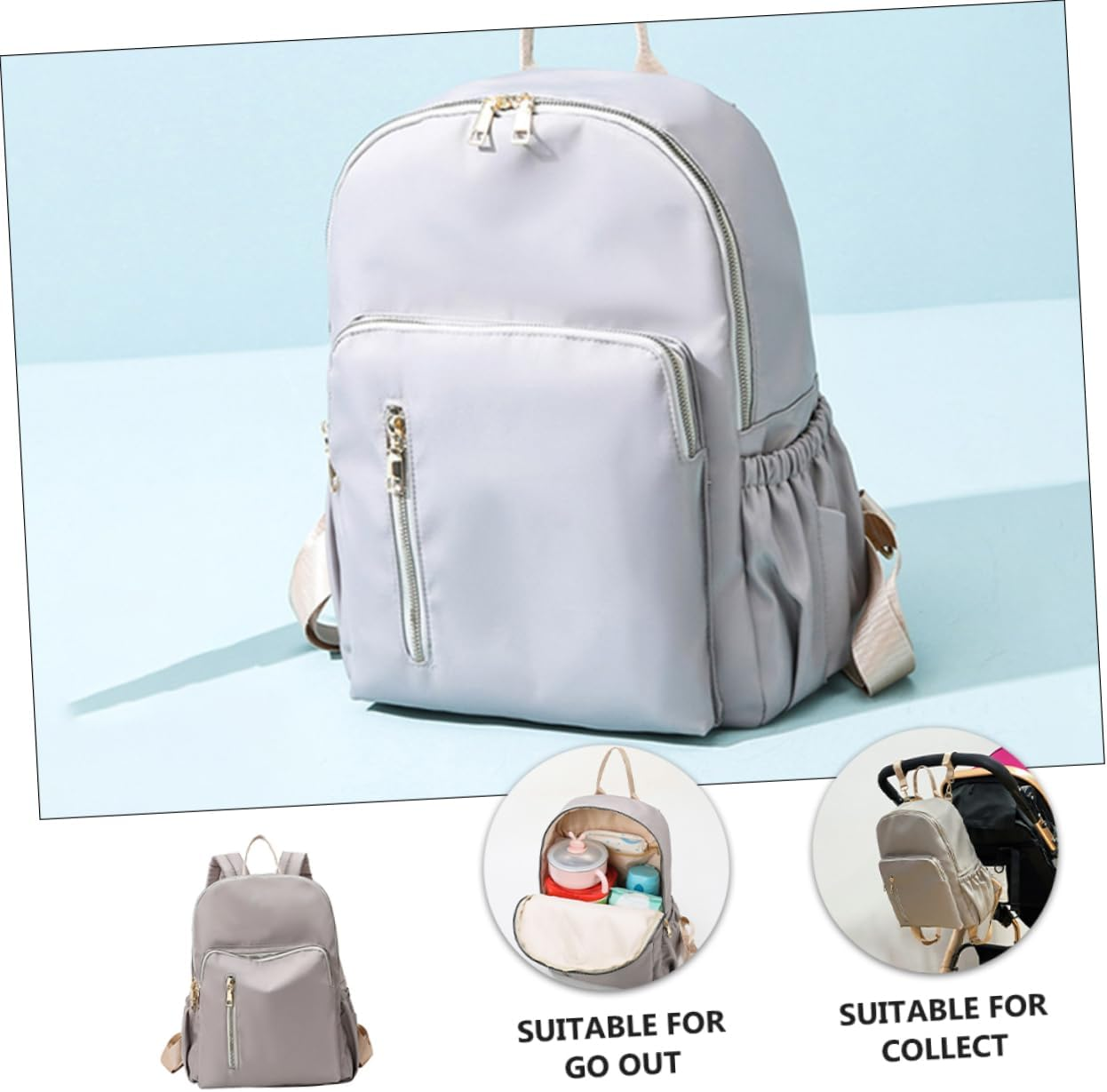 Nursery Backpack Stroller Organizer Pram Pouch Diaper Bag for Travel Bottle Bag image number 6