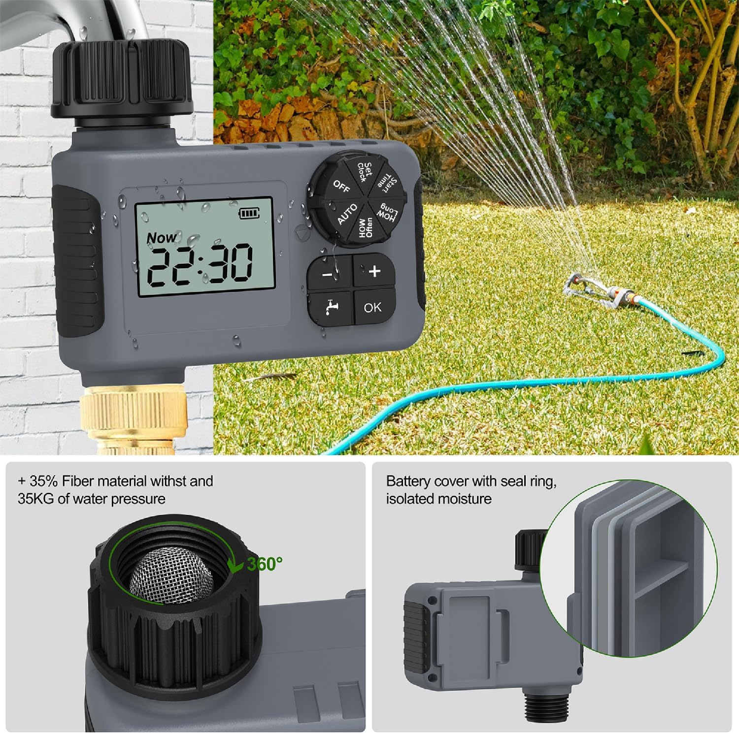 Programmable Water Timer Rain Delay for Garden Digital Sprinkler Hose Timer Manual/Automatic Irrigation System Lawn Care，1 Outlet image number 2