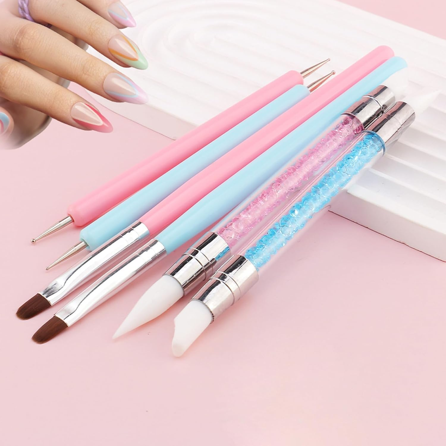 Silicone Nail Tool | Silicone Nail Dotting Tools Nail Brush - Detail Gel Sculpture Manicure Kit Liner Brush for Salon Home Travel image number 6