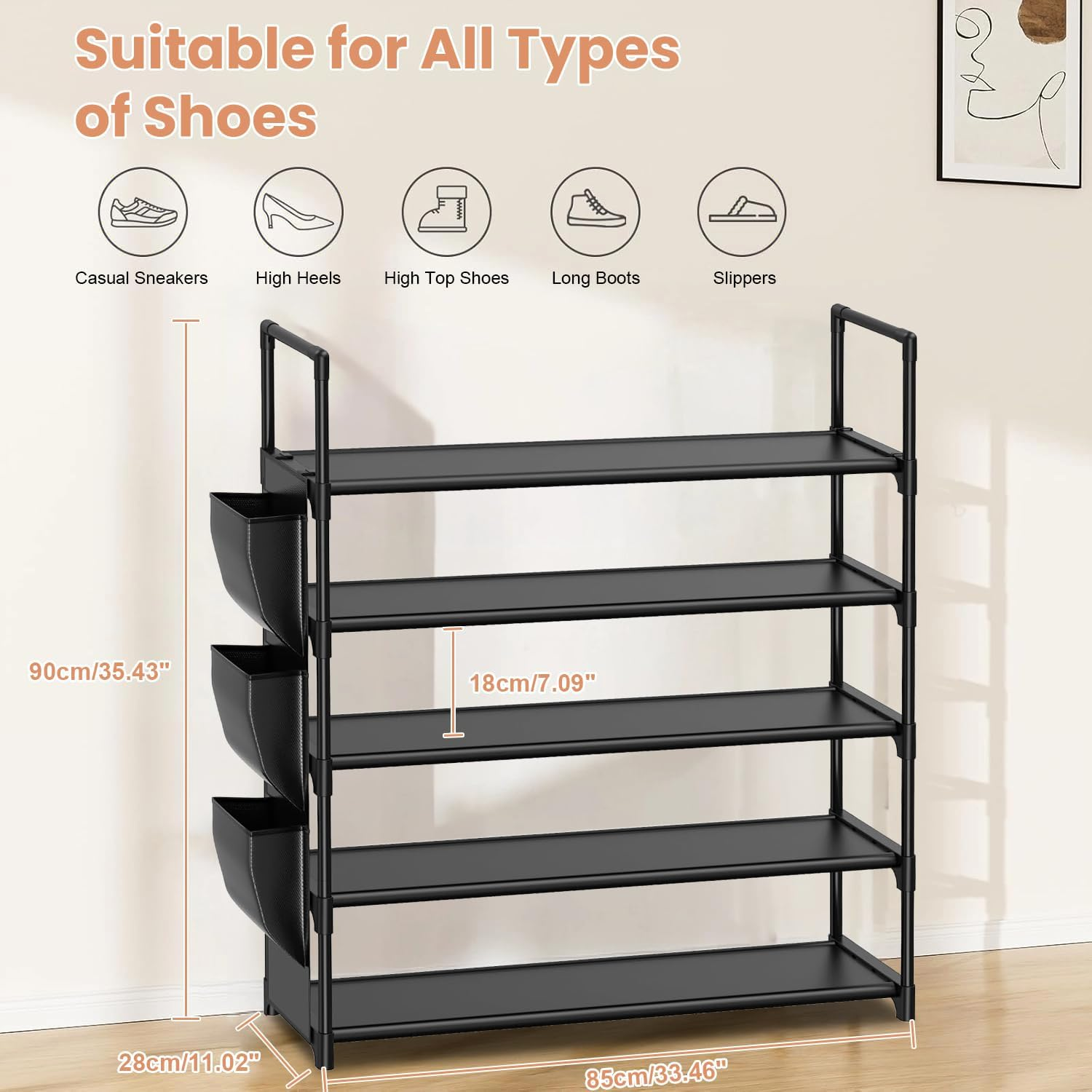Shoe Rack 5 Tier Shoe Organizer Shoe Storage 20-25 Pairs Shoe Rack Organiser for Closet Shoe Holder Entryway Shoe Shelf Space Saving Large Shoe Tower Bedroom Garage Door image number 1