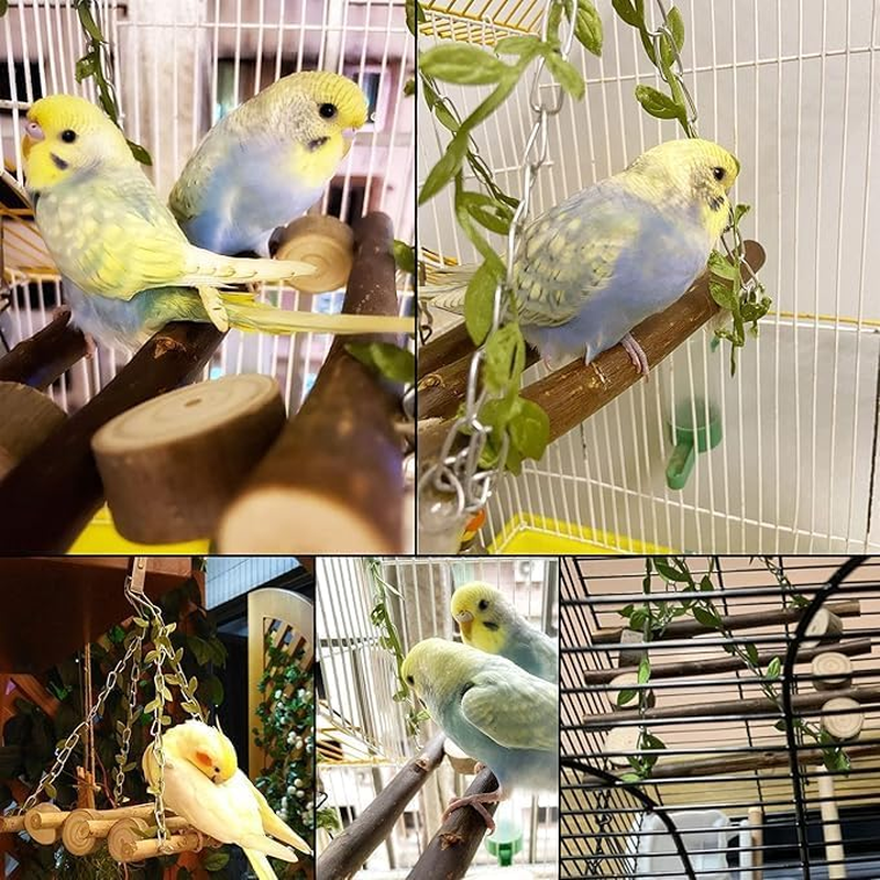 Limcryspp Natural Wooden Parrot Swing, a Suspended Gnawing Toy with a Safety Rope for the Phoenix/Budgerigoo Standing Cage image number 5