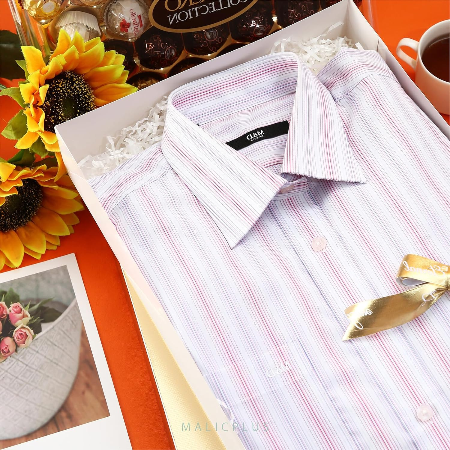 6 Extra Large Gift Boxes with Lids - 43X27.9X6.35 CM, Shirt & Clothes Gift Boxes, Gold, Grain Texture image number 4