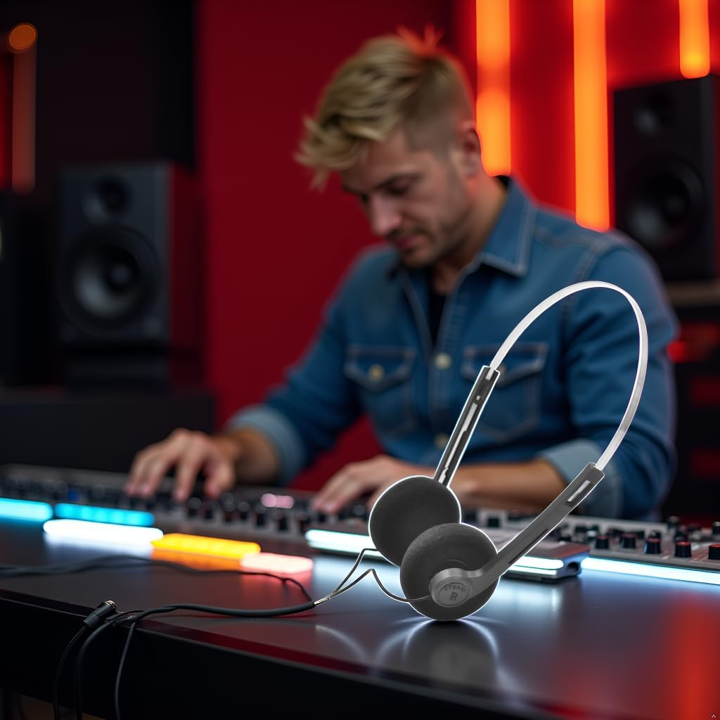 Black Retro Over-Ear Headphone,Vintage Feelings Underwire Headphone,Retro Lightweight Earphones,Hi-Fi Stereo Earphone Headset,Walkman Headphone,For Most Mobile Phones Playback Pevices Headphones image number 6