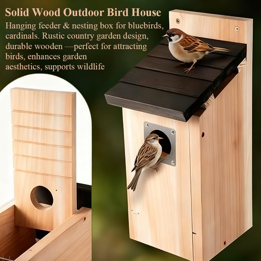 2 Pack Bird Houses, Hung Outdoors, Wooden Waterproof Birdhouse Hut Decoration, Suitable for Terrace, Tree, Garden, Courtyard, Balcony, Indoor(12.5X12.5X30Cm) image number 4
