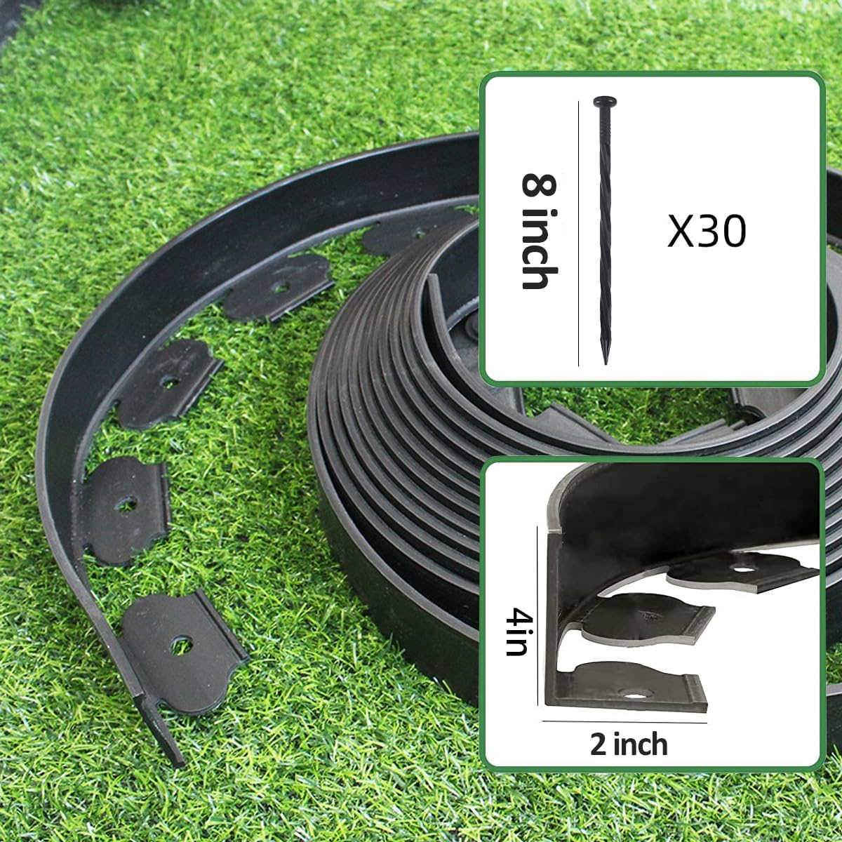 Landscape Edging Border 33Ftx 4 Inch Tall, Plastic Garden Borders Edging with 30 Spikes,Flexible Lawn Edging Edge for Garden,Grass,Flower Beds, Yard, Paver,Pathway-Black image number 4