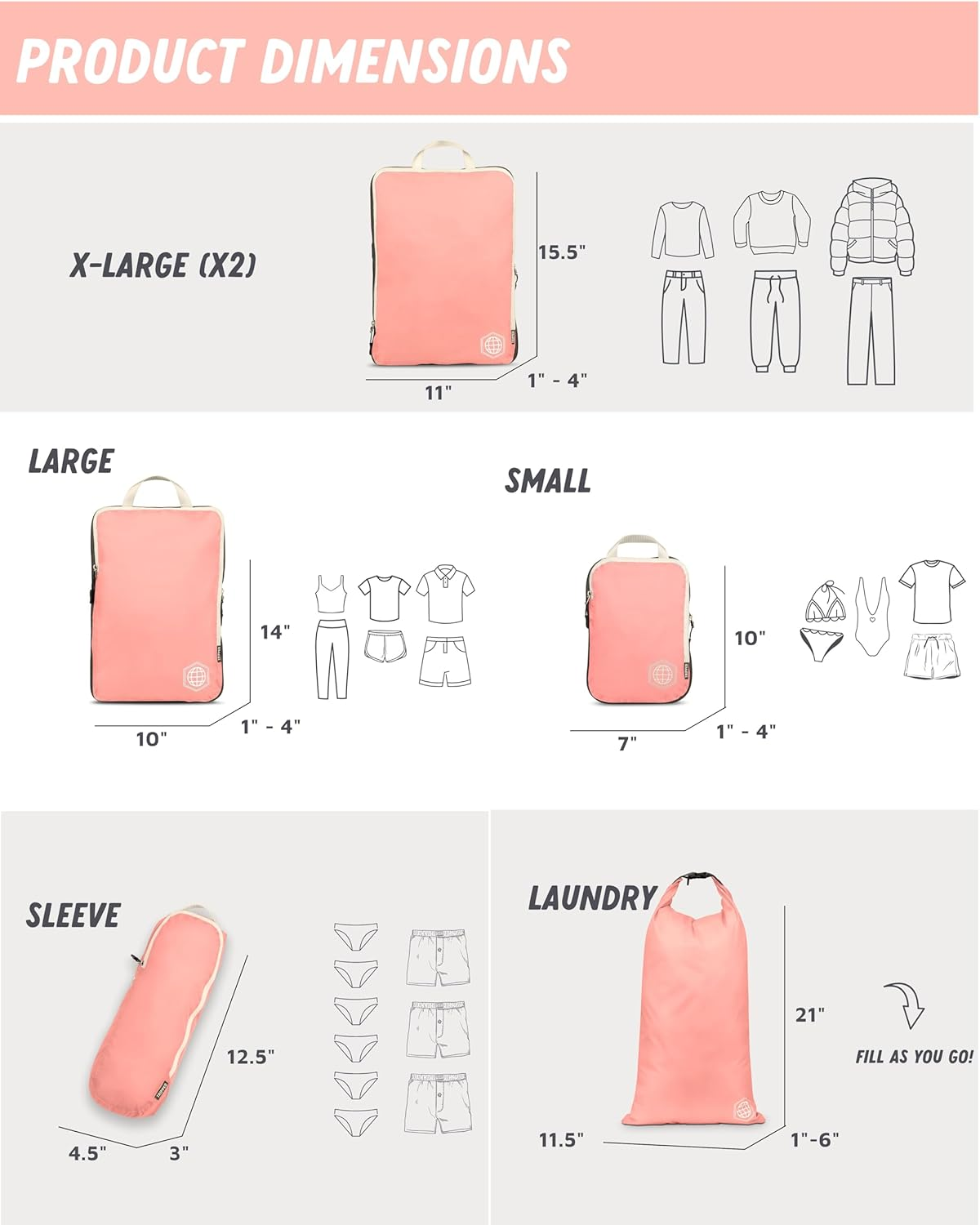Large Packing Cubes for Travel-Extra Large Compression Packing Cube Luggage Organizers 7 Piece Set-Ultralight, Expandable/Compression Bags for Clothes by TRIPPED Travel Gear (Dusty Rose) - Green And Brown image number 6