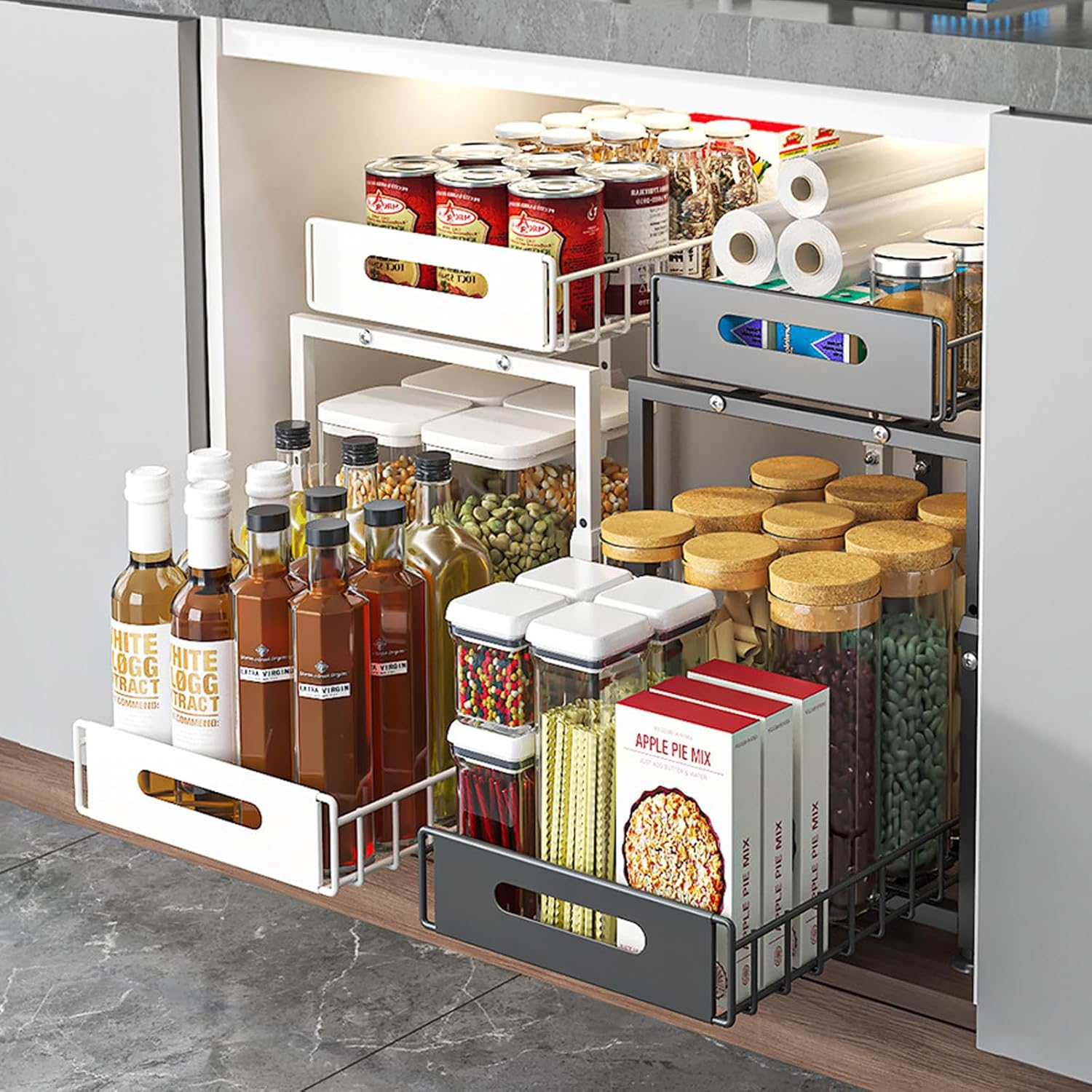 2-Tier under Sink Organizer and Storage, Pull Out Cabinet Organizer, Multi-Purpose under Sink Storage Rack, Height Adjustable Metal Sliding Shelf for Kitchen, Bathroom, Pantry (Black) image number 2