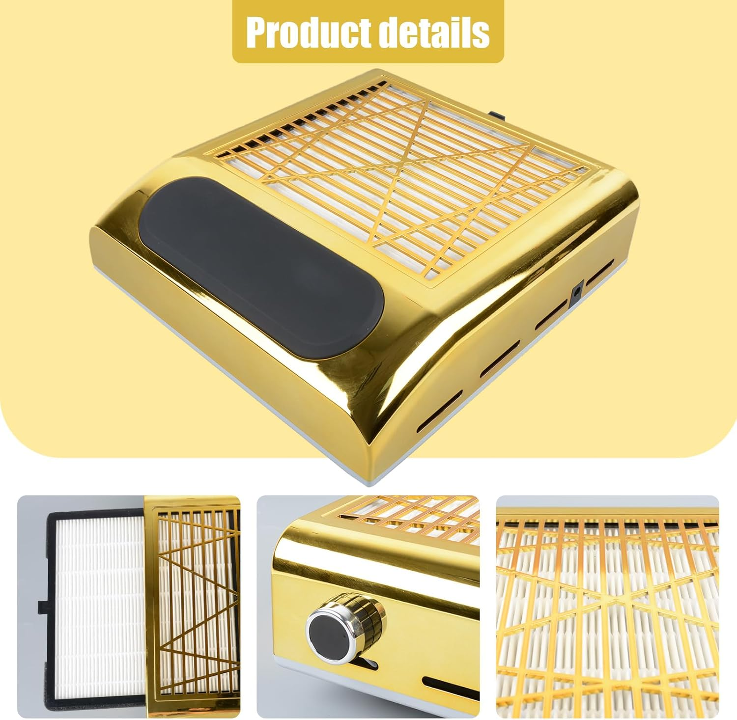 BITUSIC Nail Dust Collector AU Plug, 80W Adjustable Power, Strong Suction, Low Noise, Two-In-One High-Power Desktop Nail Dust Extractor (Gold) image number 2