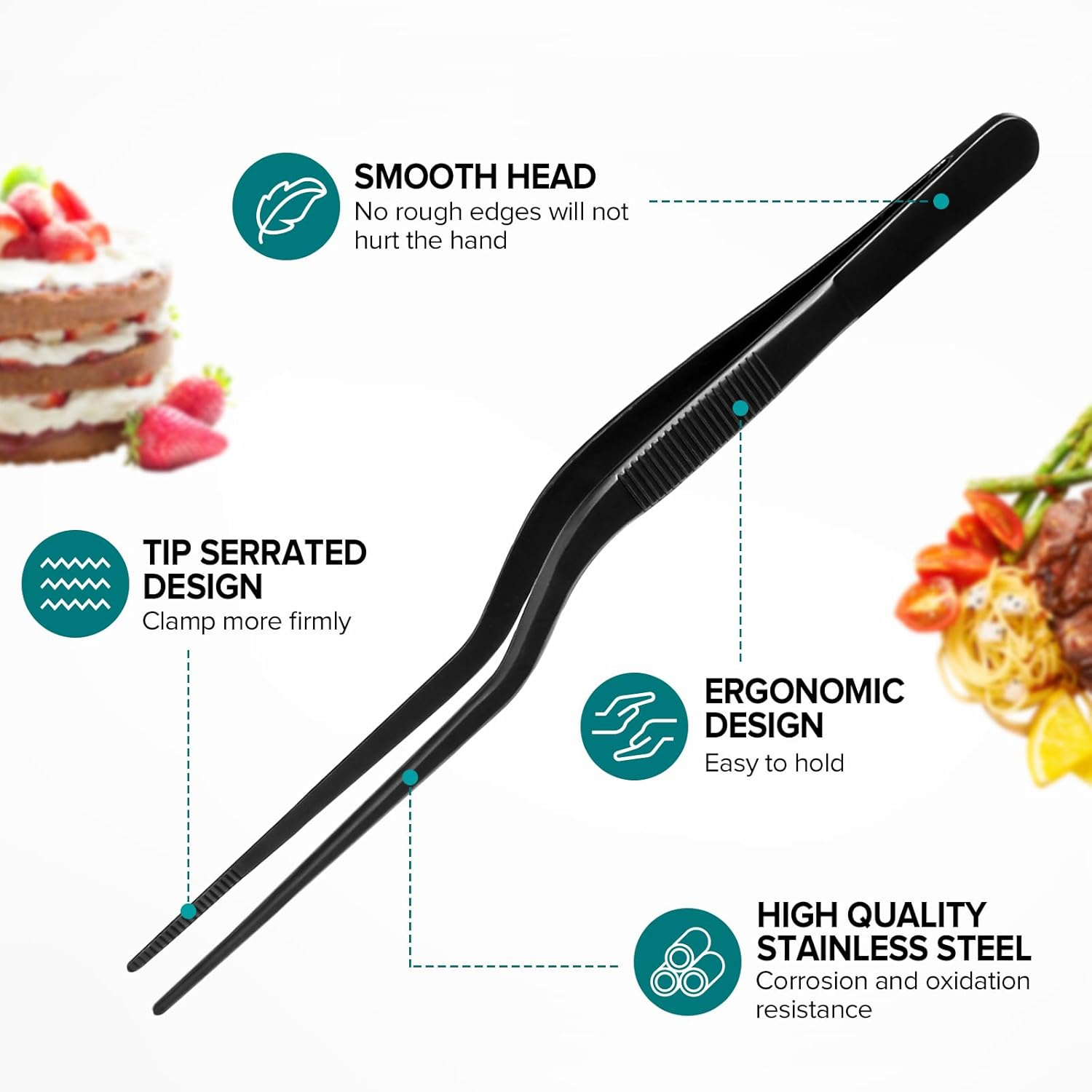 Kitchen Tweezer Tongs Set,6 Pcs Kitchen Tweezers,6.3" Cooking Tweezers Set,Stainless-Steel Food Chef Culinary Tweezers Tongs for Baking Decorating Feeding Plating,Black image number 4