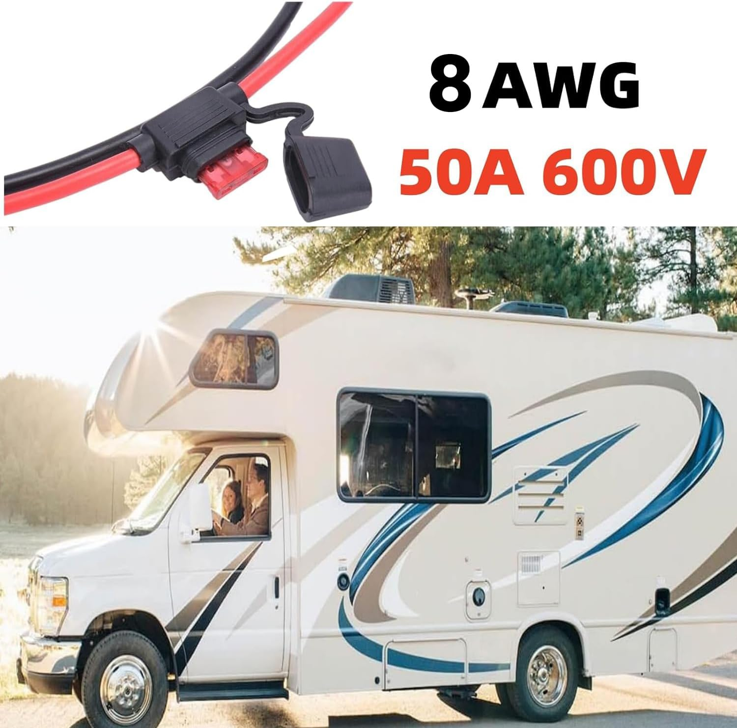 Luojinluoda 2 Pcs Fused Anderson Plug Connector Lead, Anderson Plug Extension Cable Kit - 50Amp 30CM Waterproof Quick Connect Battery Cables with 6Mm Lugs for Caravan Boat 4WD and Solar Generator image number 5