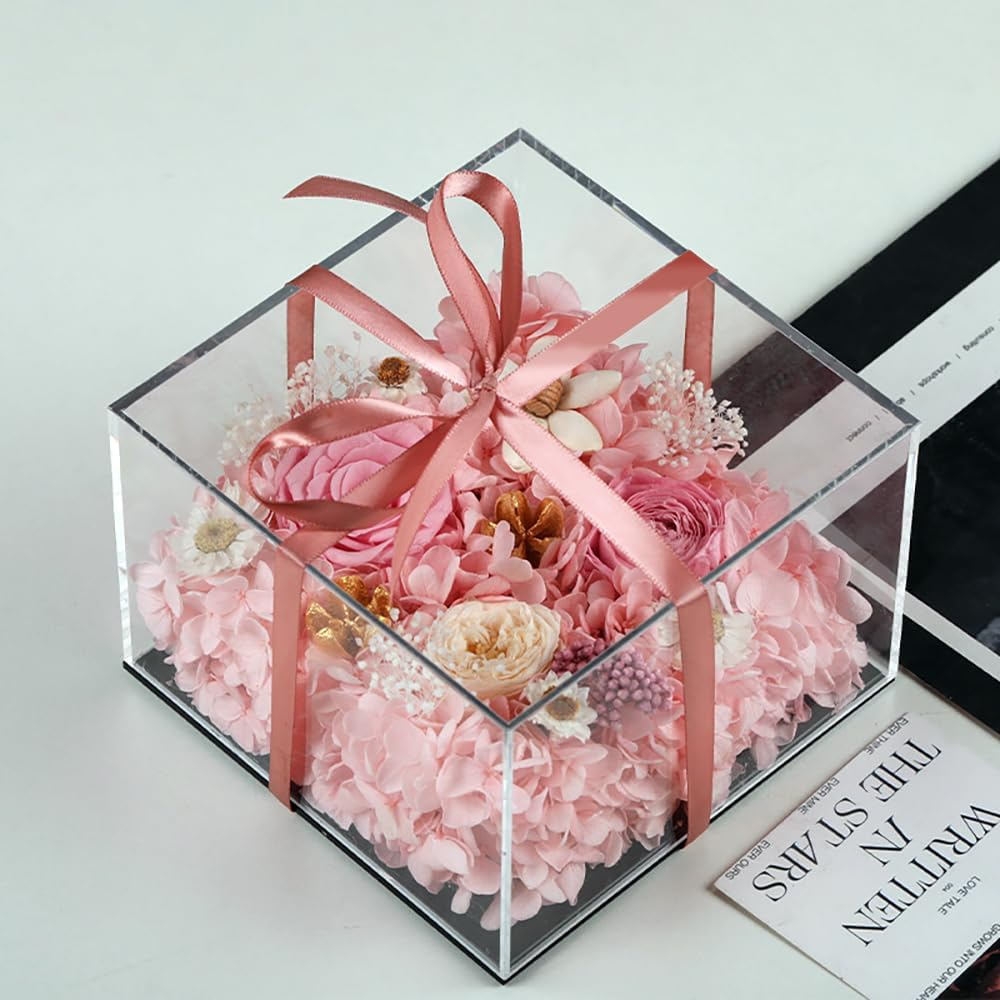 FIZOZI Eternal Rose Acrylic Cube - 15Cm Preserved Floral Women | Anniversary, Birthday, Valentine'S Day | 5 Colors (Red/Pink/Blue/Purple/Yellow) with Gift Box