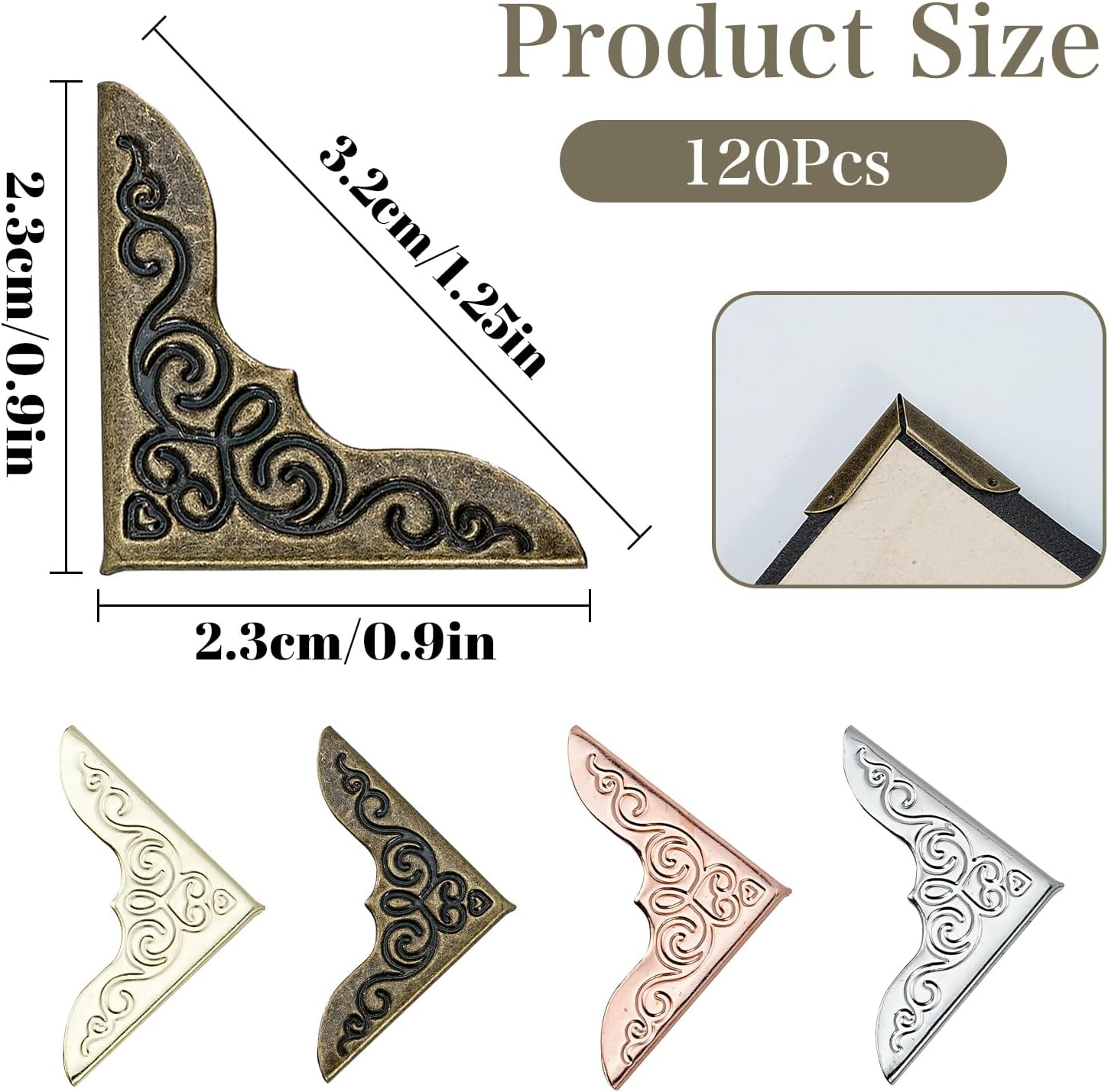120 Pcs Metal Book Corner Protector Vintage Photo Corners, Iron Guard Cover Book Scrapbooking Corner Protector, Triangle Photo Corners for Scrapbooks Photo Albums Folder Stamp Books