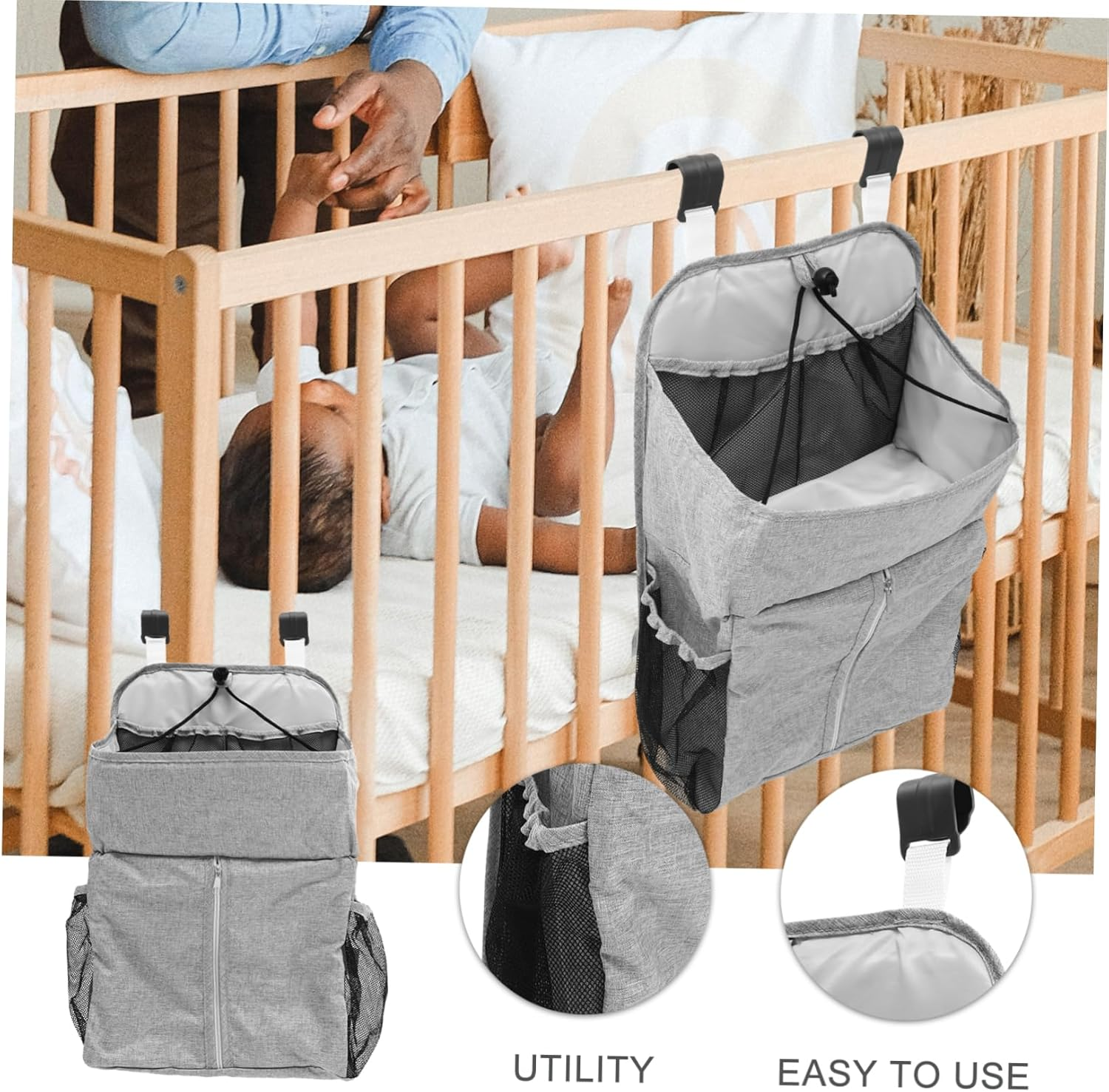 Diaper Storage Bag Bed Organizer Cradle Hanging Bag Nursery Storage Diaper Hanging Pouch for Essentials image number 4