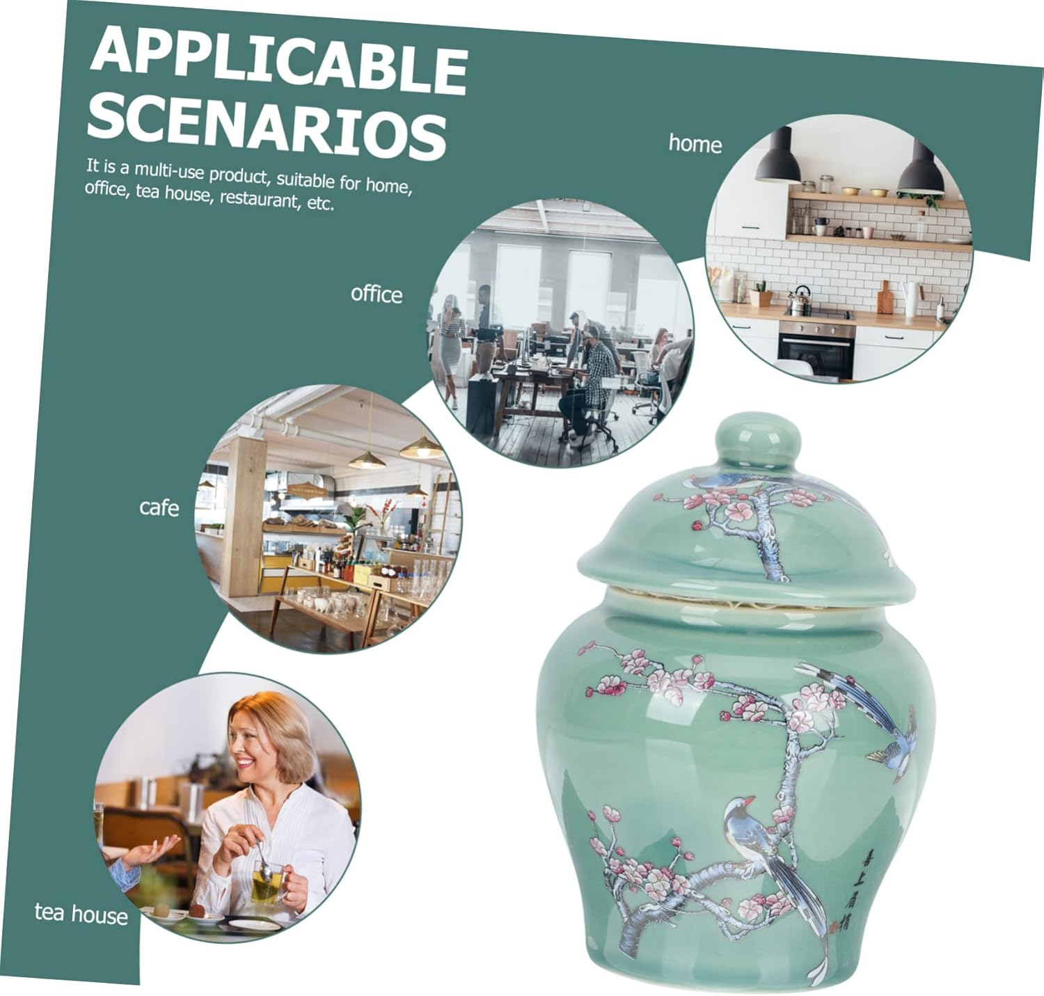 COLLBATH Ceramic Tea Jar Chinese Style Tea Canister Small Size Porcelain Traditional Blue and White Pattern for Home Kitchen Storage image number 3