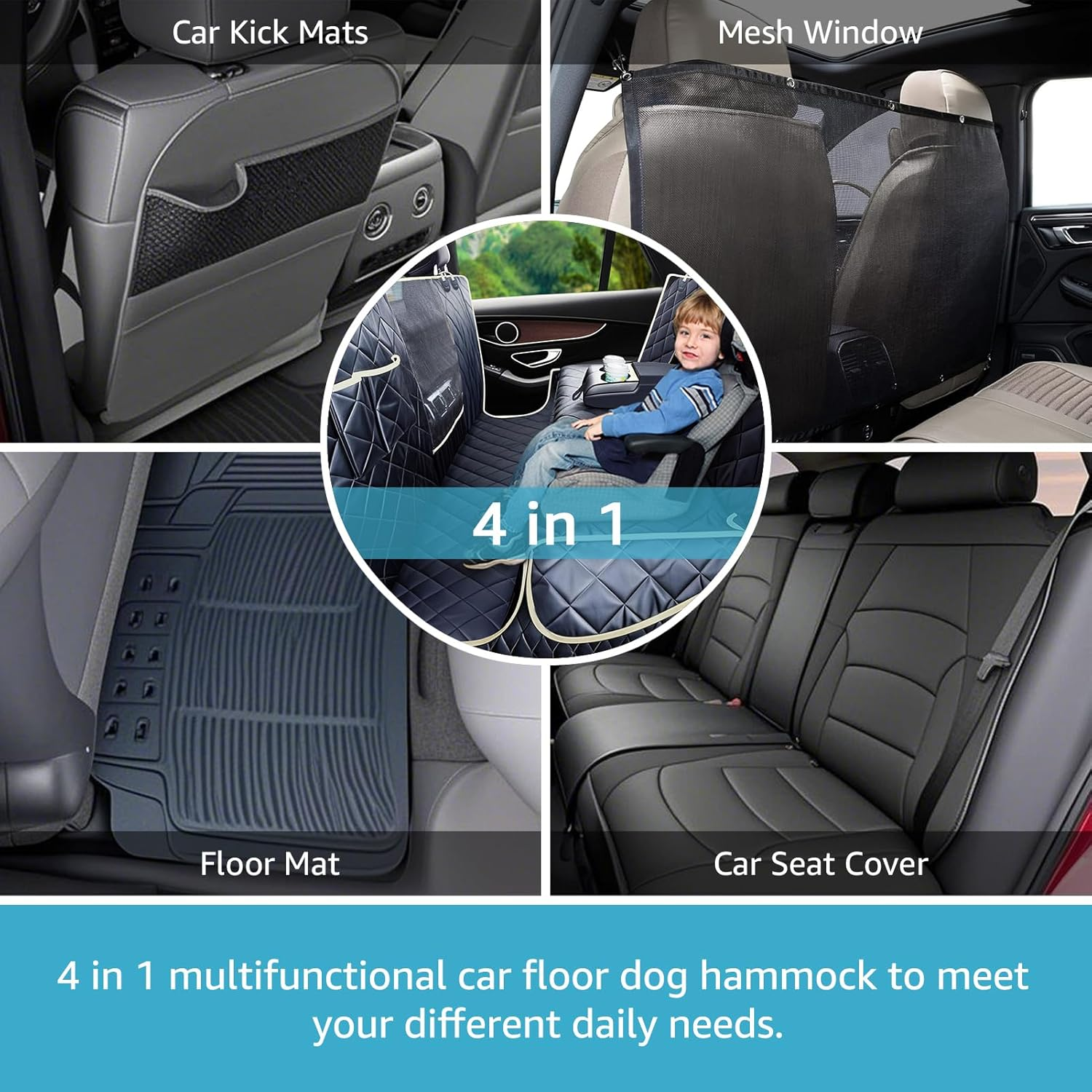 Lassie 4 in 1 Full Coverage Dog Car Floor Hammock,100% Waterproof Dog Car Seat Covers for Back Seat with Mesh Window for Sedans,Backseat Bench Protector for Cars, Suvs and Trucks Etc image number 7