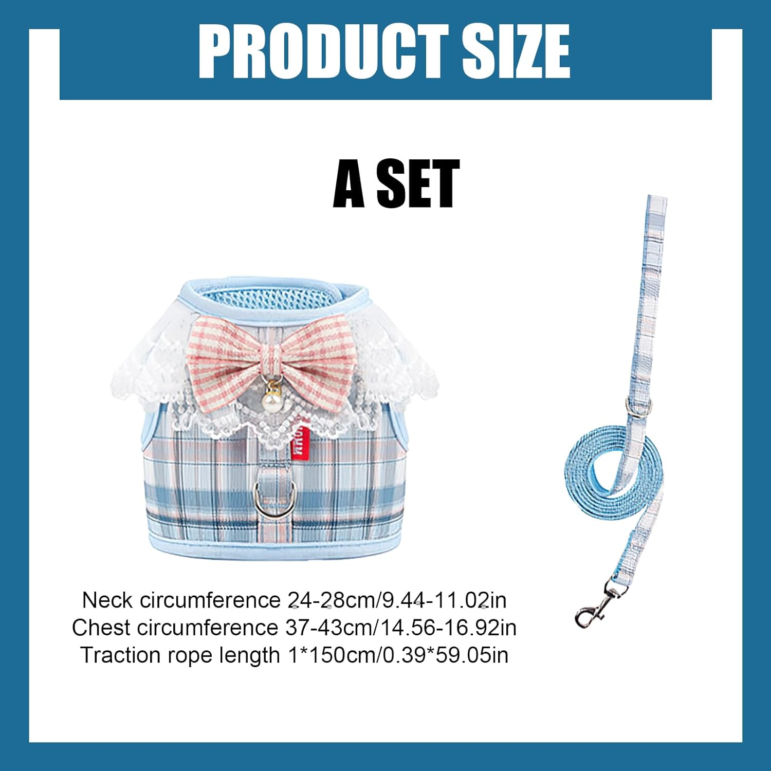 Cat Vest Harness and Lead Sets, Escape Proof Puppy Kitten Vest Harnesses, Adjustable Kitten Harness and Lead Set, for Small Medium Cats Pets Outdoor Walking Escape Proof (Blue) image number 4