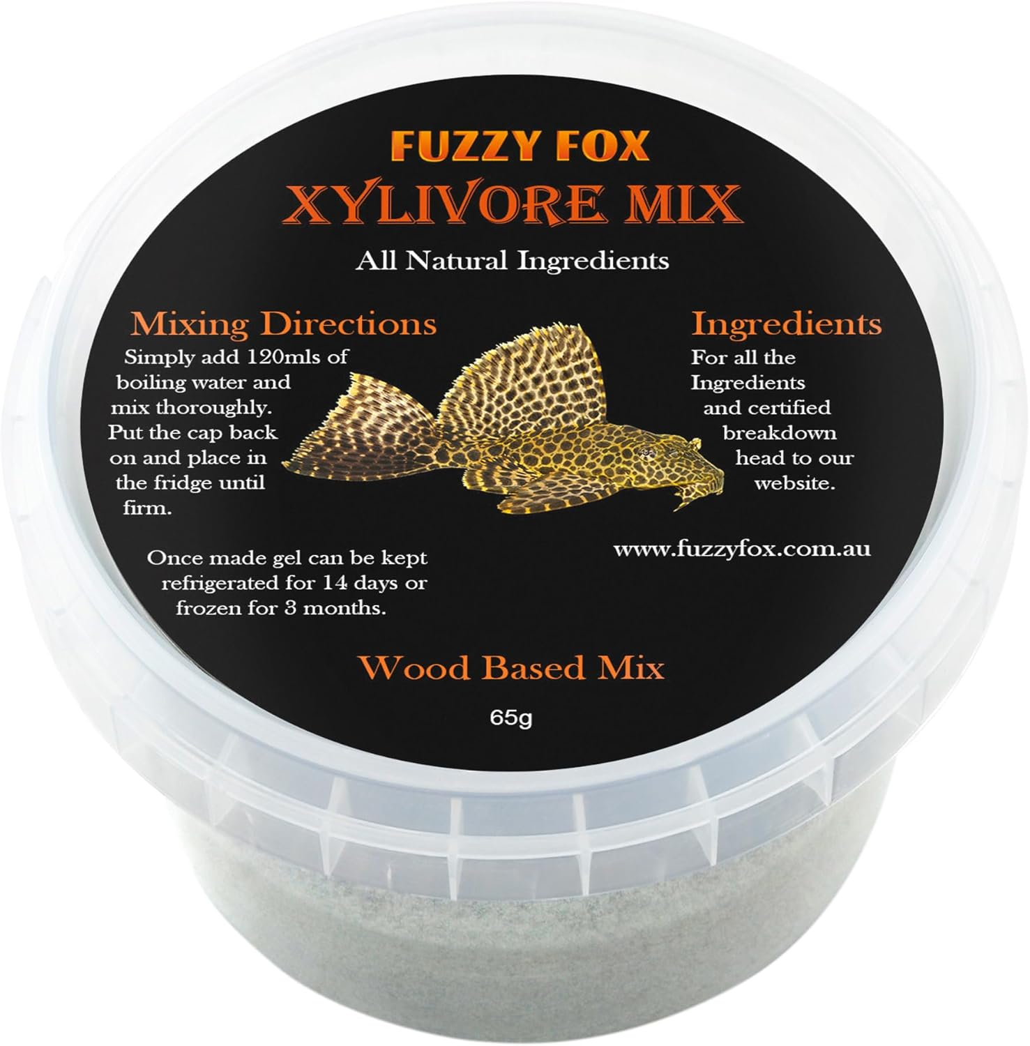 Fuzzy Fox Xylivore Gel Mix Fish Food, Wood-Based Nutrient Powder with Spirulina, Vitamin C, and More for Sucker Fish, Plecos, Cat Fish & Aquatic Pets, 65G image number 5