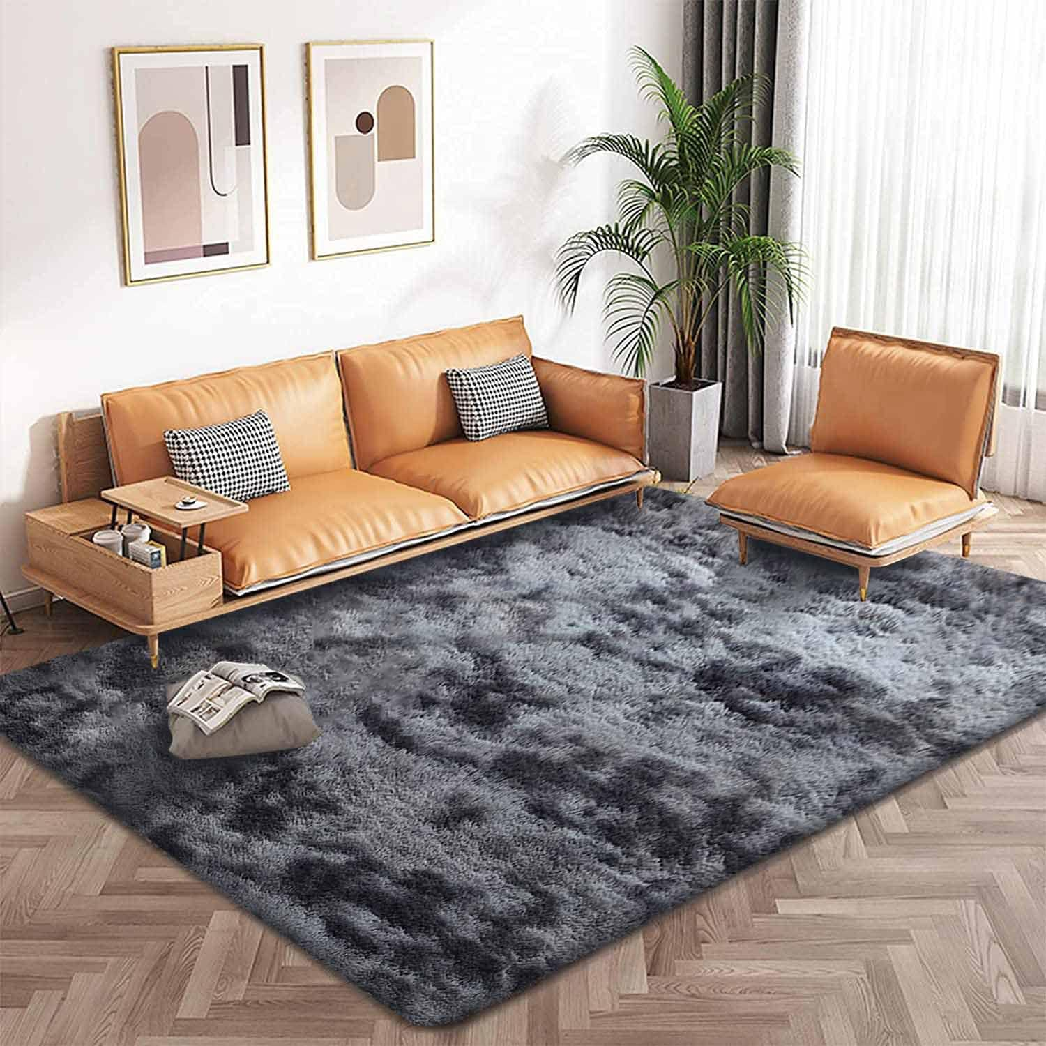 JURLEA Area Rug Fluffy Rugs Super Soft Shag Rug Modern Shaggy Plush Fur Rugs Indoor Anti-Skid Shaggy Area Rug for Living Room Dining Room Bedroom Home Decor Carpet Floor Rug (Black Grey, 160 X 230 Cm) image number 3