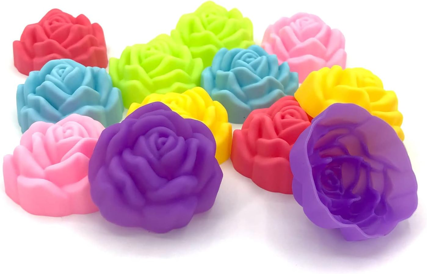 12PC Pack Siam Rose Shape Molds | Assorted Colors Flower Mixed Design Mold for Chocolate Molds Candy Molds Mini Soap Molds Silicone Ice Cube Jelly | Separated Individual Mold image number 4