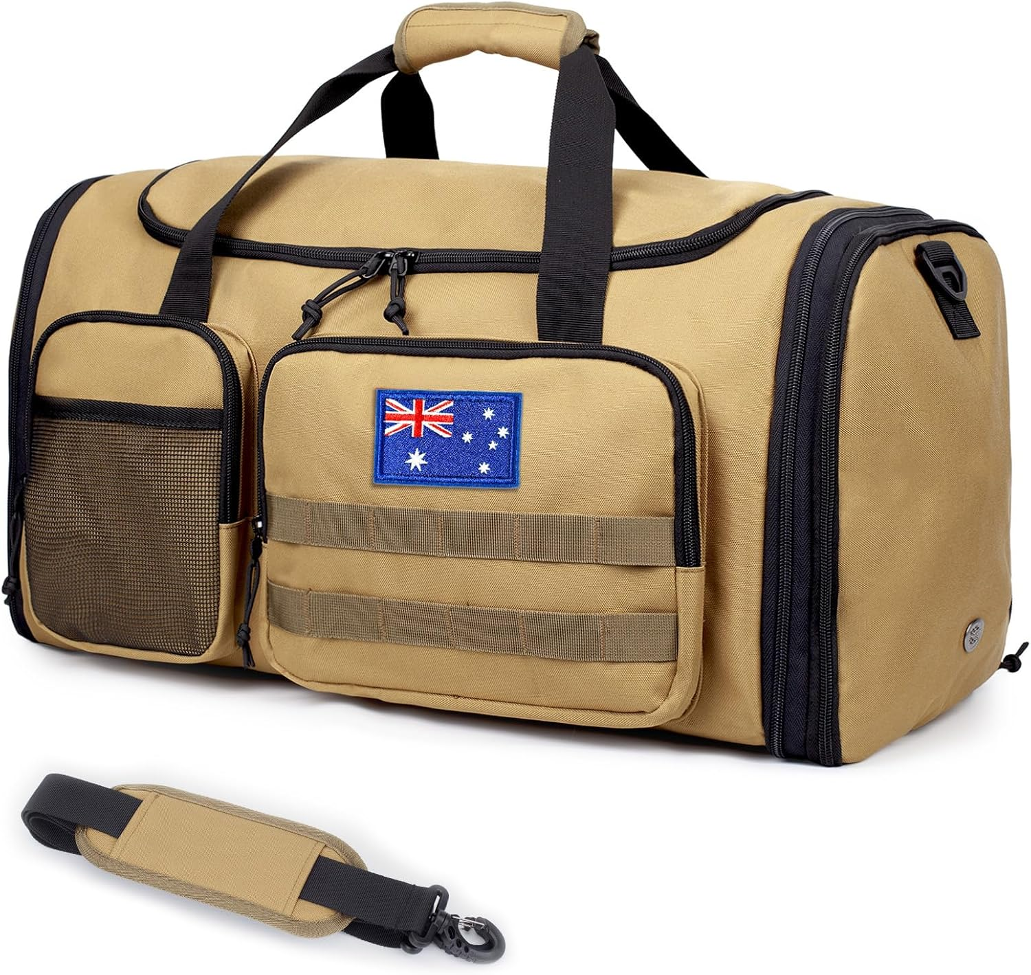 Tactical Duffle Bag for Travel Expandable 52L Large Duffle Bag for Men Gym Duffel with Wet Pocket Multi-Functional Carry on Bags Weekender Overnight Bag Organizer Duffel Bag for Travel