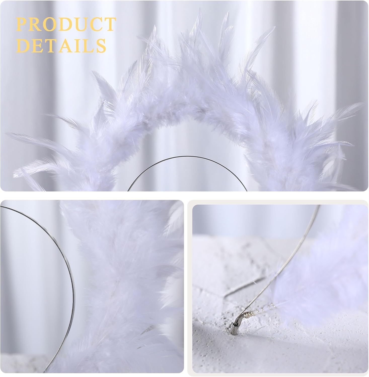 Partyforu White Feather Halo Headband - Goddess Angel Crown for Women Wedding Cosplay Accessories image number 5