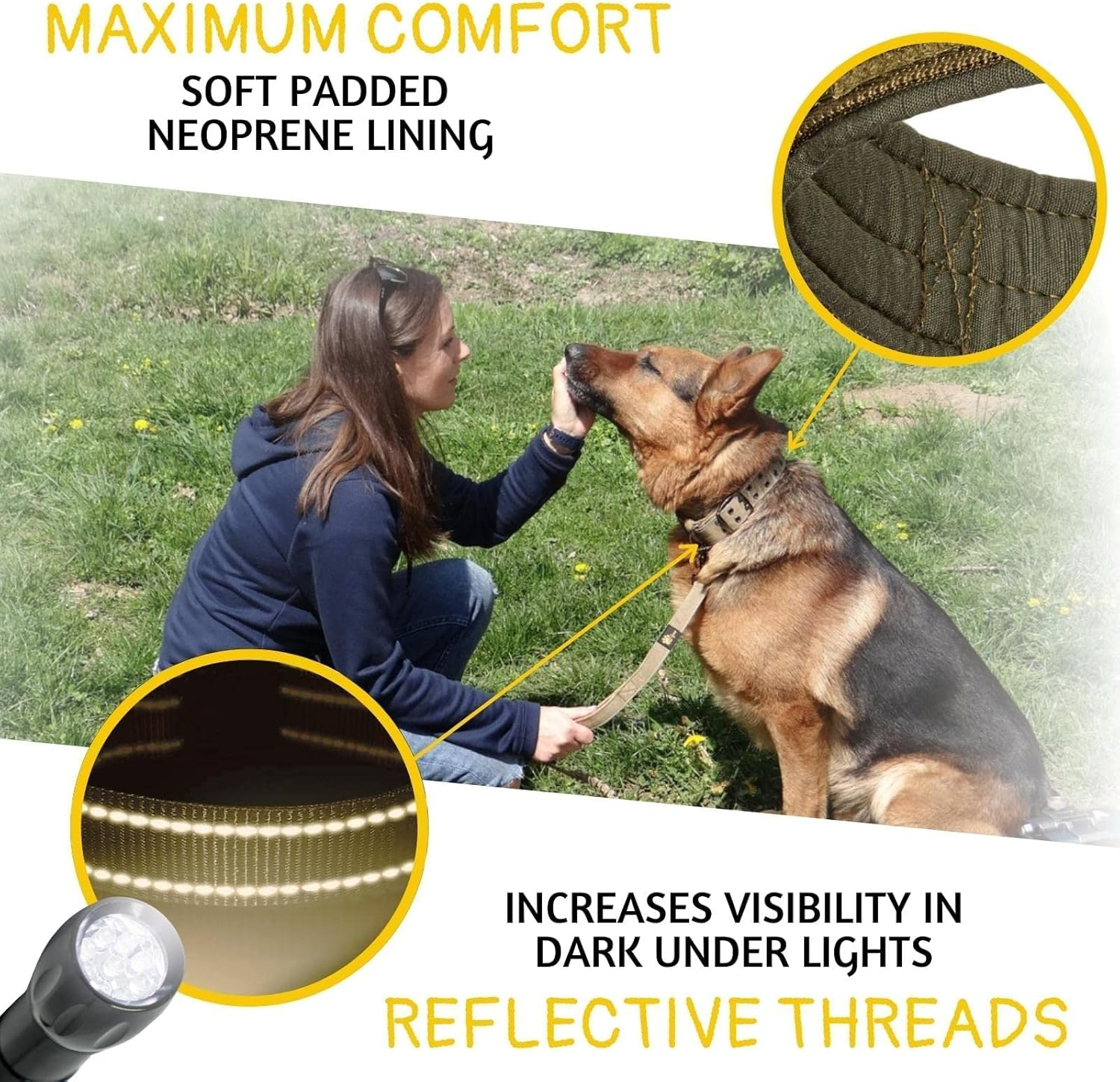 ADITYNA Heavy Duty Dog Collar for Large Dogs - Reflective Green Collar with Handle for Training, and Walking - Wide, Thick, Tactical, Soft Neoprene Padded image number 4