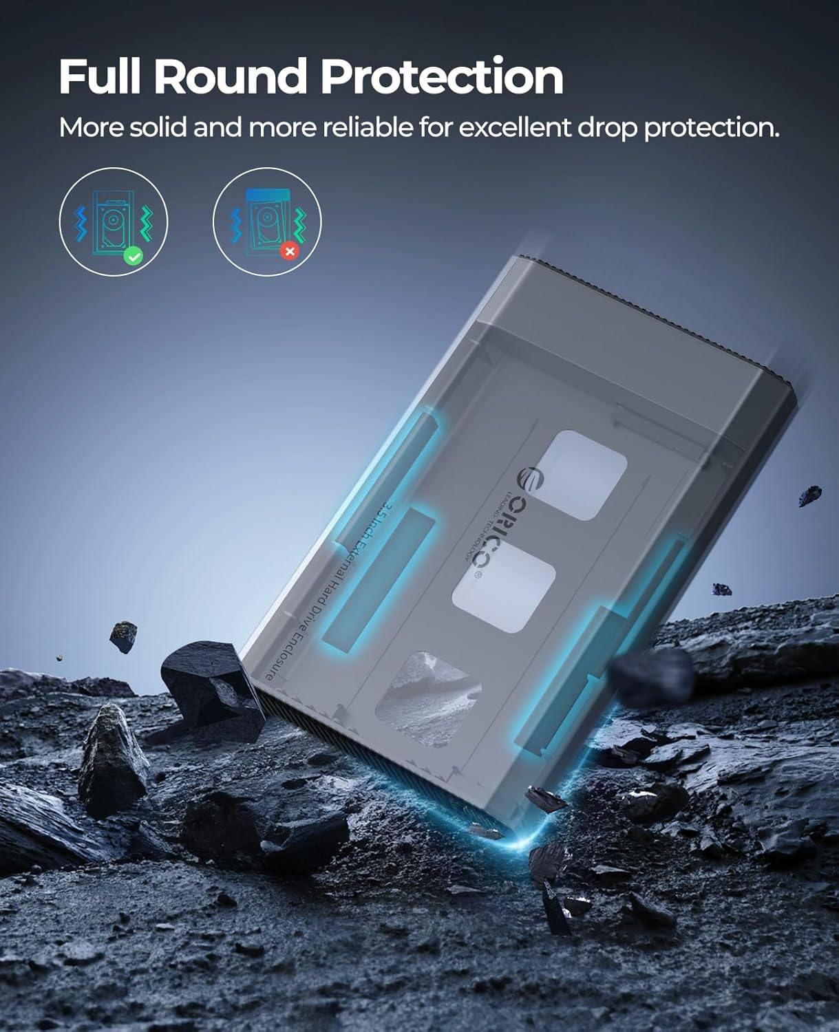 ORICO Aluminum 3.5 Hard Drive Enclosure with USB 3.2 Gen 2 6Gbps Transfer Speed, Fit for 3.5/2.5 Inch SATA HDD SSD up to 20 TB, USB C to USB C/A 2 in 1 Cable Compatible with Macbook Windows(Dd35-C3) image number 6