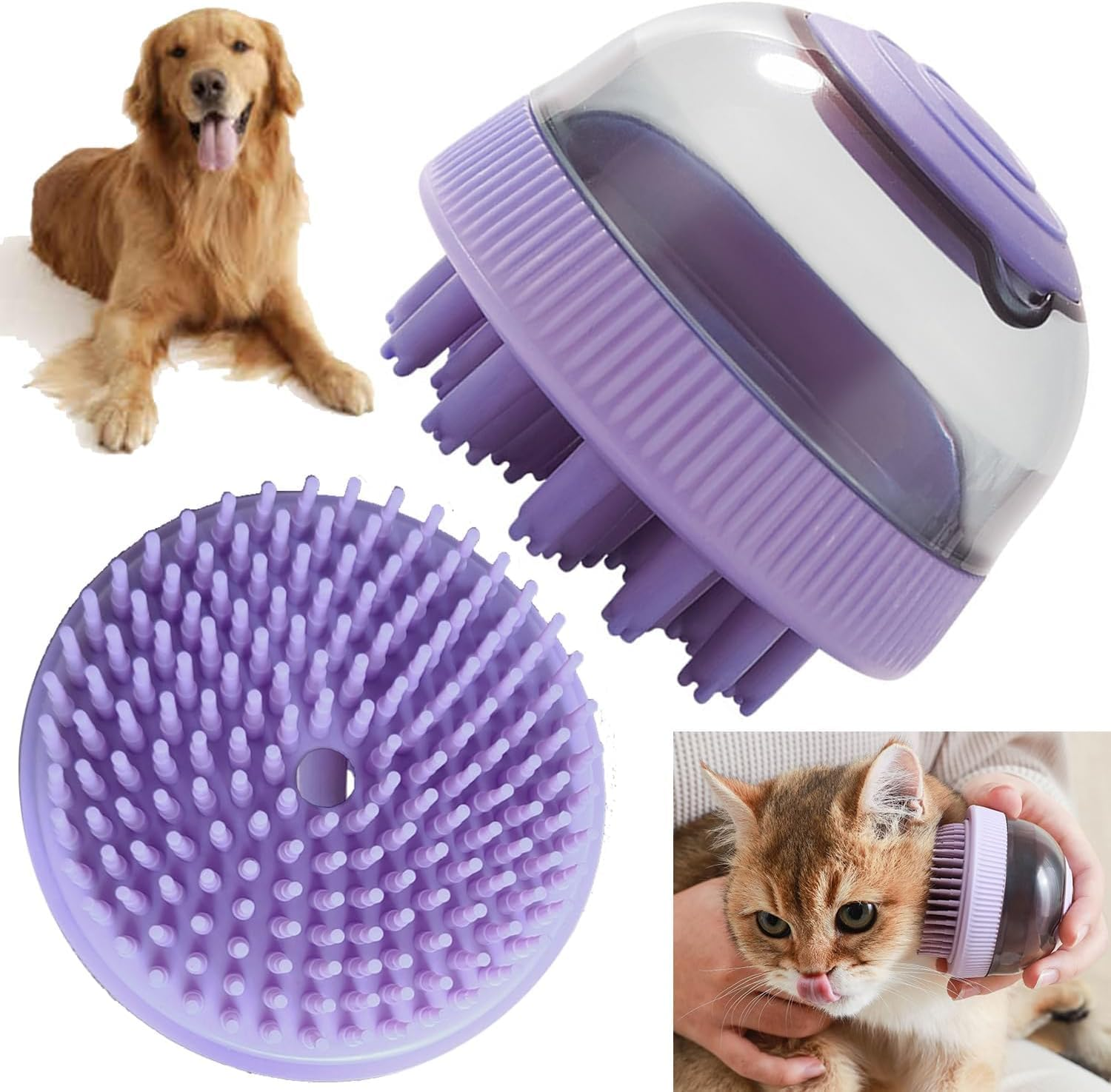Pet Grooming Brush Bath Shampoo Massage Dispenser Shower Brush, 1Pc Dog Bath Brush Scrubber Soft Silicone Pet Grooming Brush Bath Shampoo Massage Dispenser Shower Brush Pet Massage Shower Brush,Green