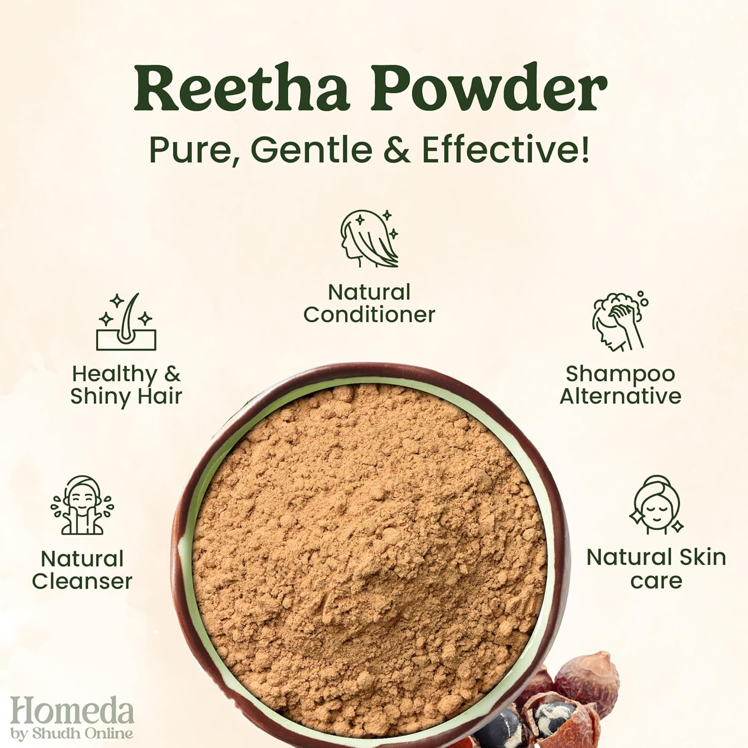 Shudh Online Organic Reetha Powder for Hair Growth, Kunkudukayalu 1Kg Powder, Aritha, Ritha, Soapnut (1 Kg / 1000 Grams), Hair Wash, Skin Care, Kunkudukai Mask, Soap Nuts Shampoo image number 6