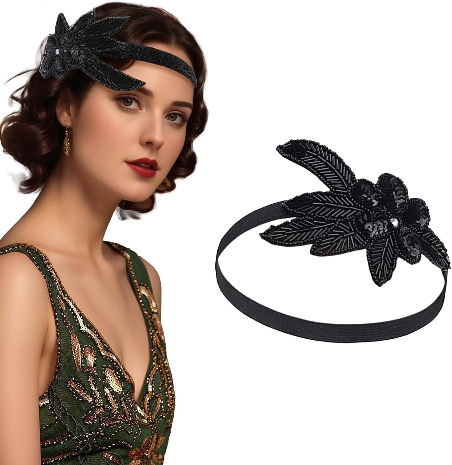 20S Hair Accessories Women'S 1920S Style Vintage Headband Headpiece 20S Women'S Bridal Tiara Hair Accessories Sequins Headband 20S Gatsby Costume Accessories image number 3