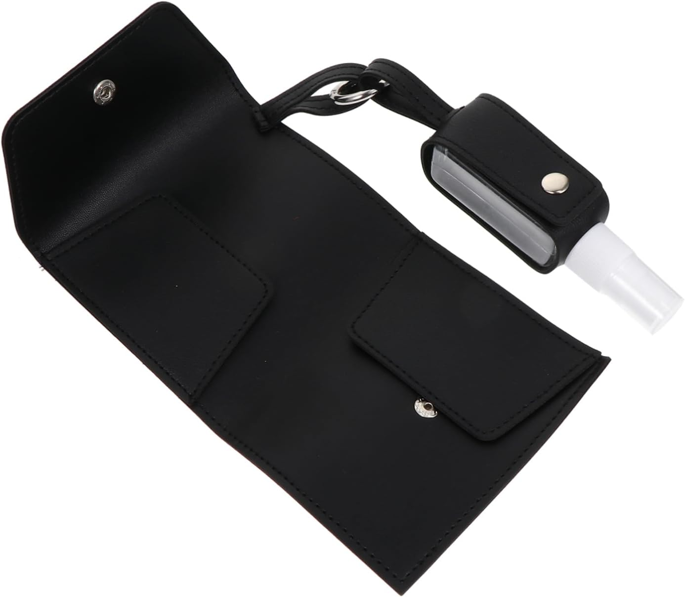 MERRYHAPY Mask Storage Clip Portable Bottle Cover Foldable Mask Holder Keychain Wallet for Travel Toiletries Made of Pu Leather image number 2