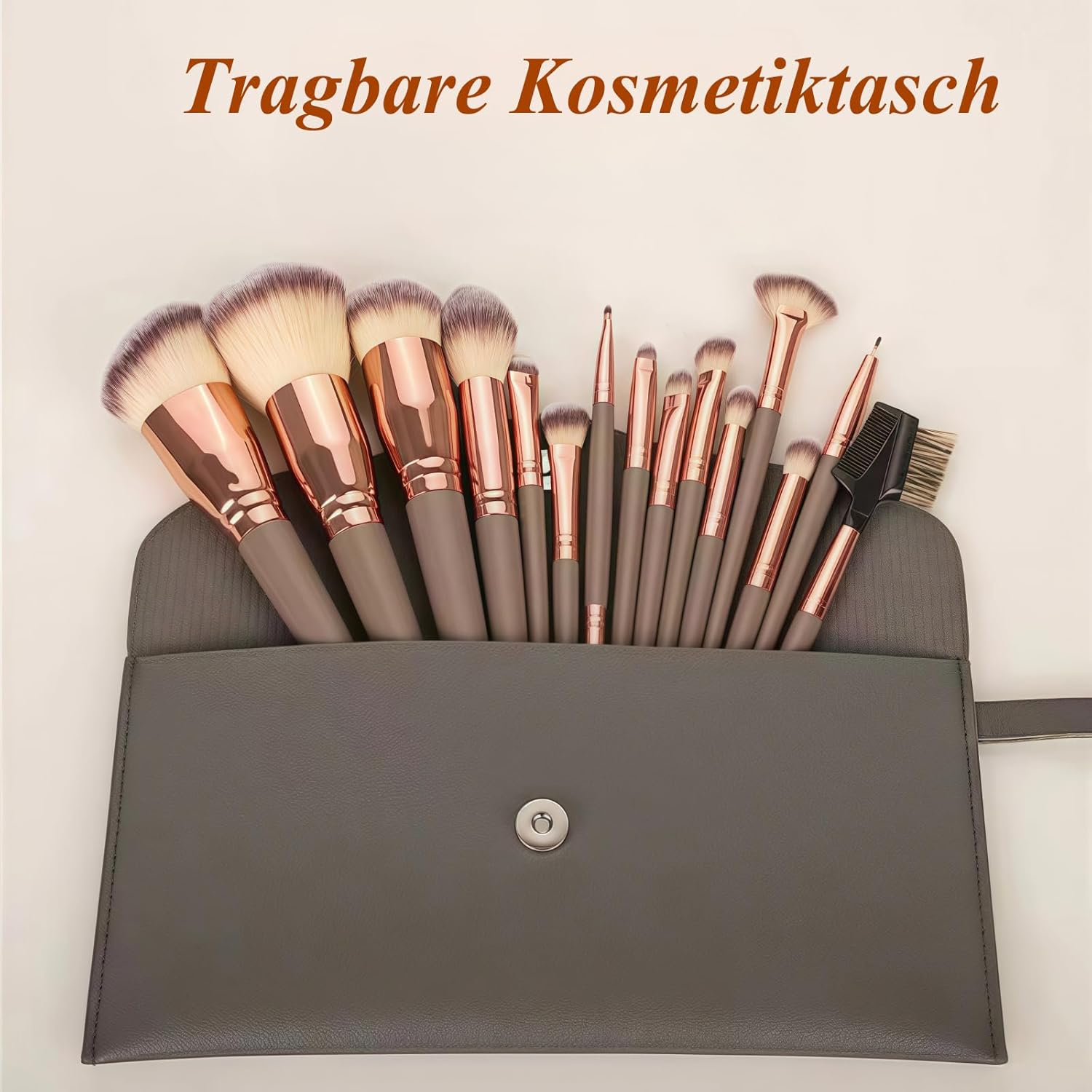TANSAR 15 Pieces Makeup Brush Set, Professional Makeup Brush Set in Coffee Brown, Makeup Brush Set with Leather Bag, Travel Size for Highlights and Contours image number 4