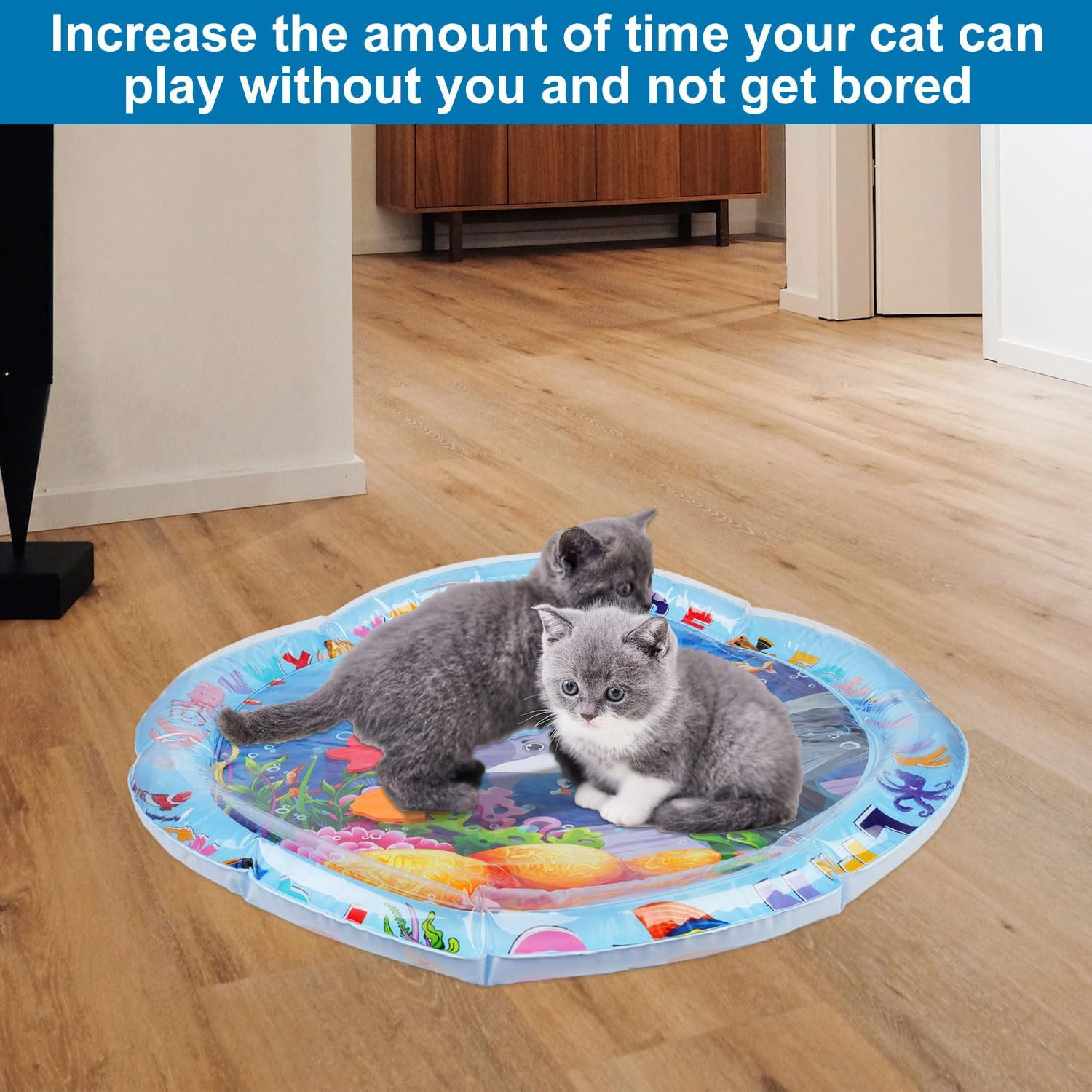 NQEUEPN Water Play Mat for Cats, Cat Play Pad, Funny Water Game for Pets, Sensory Water Pad Toy for Pets, Dogs, Cats Playing Alone in the Water (Round Grey Whale)