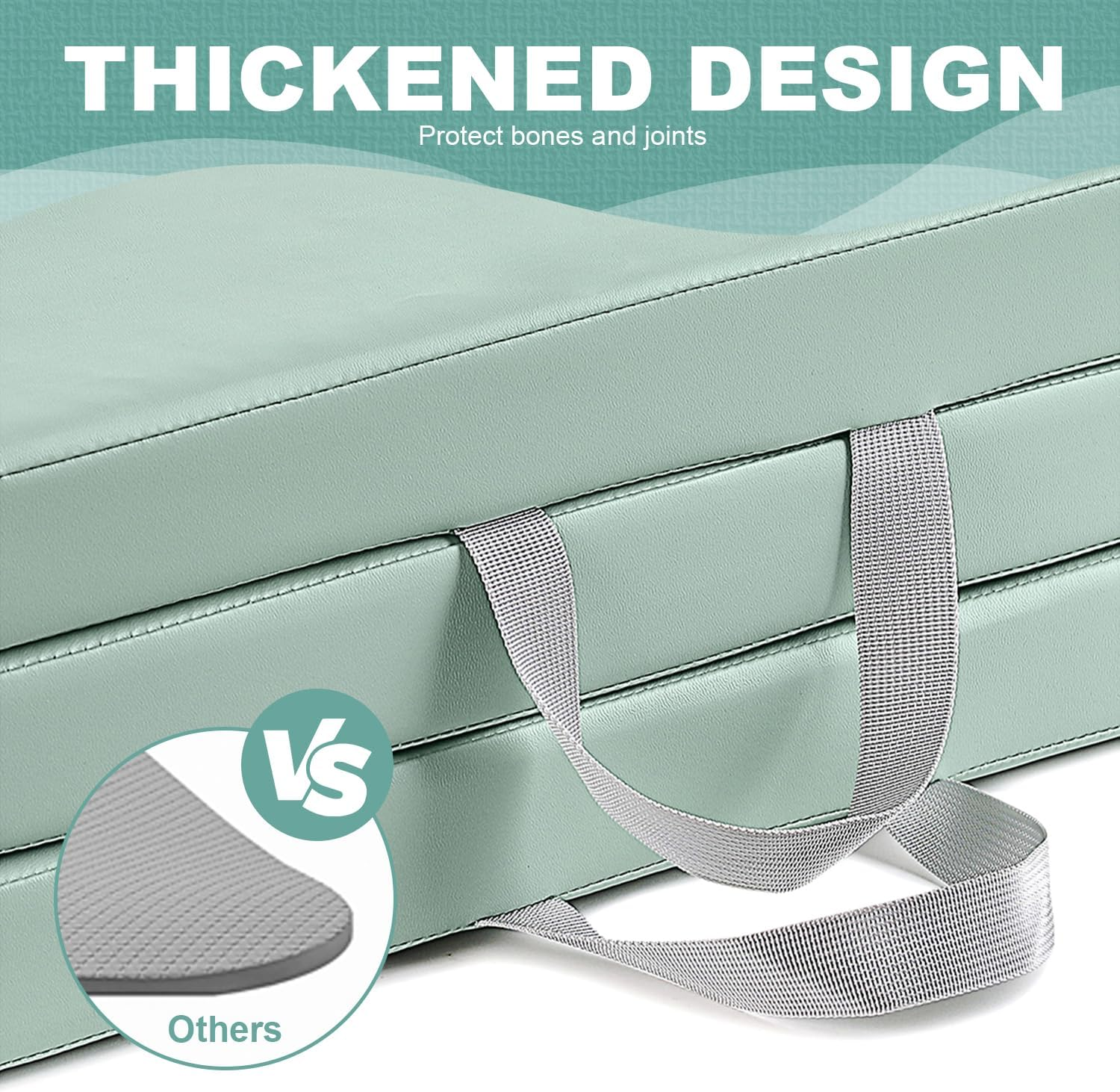 3 Fold PVC Waterproof Gymnastics Mat - 180X60Cm Large Exercise Mat, 5Cm Thick, Non-Slip & Soft Rebound ,Foldable with Carry Handles for Portable Home Fitness, Ideal for Gymnastics, Yoga, Workout, Toning & Stretching, Space-Saving Design image number 5