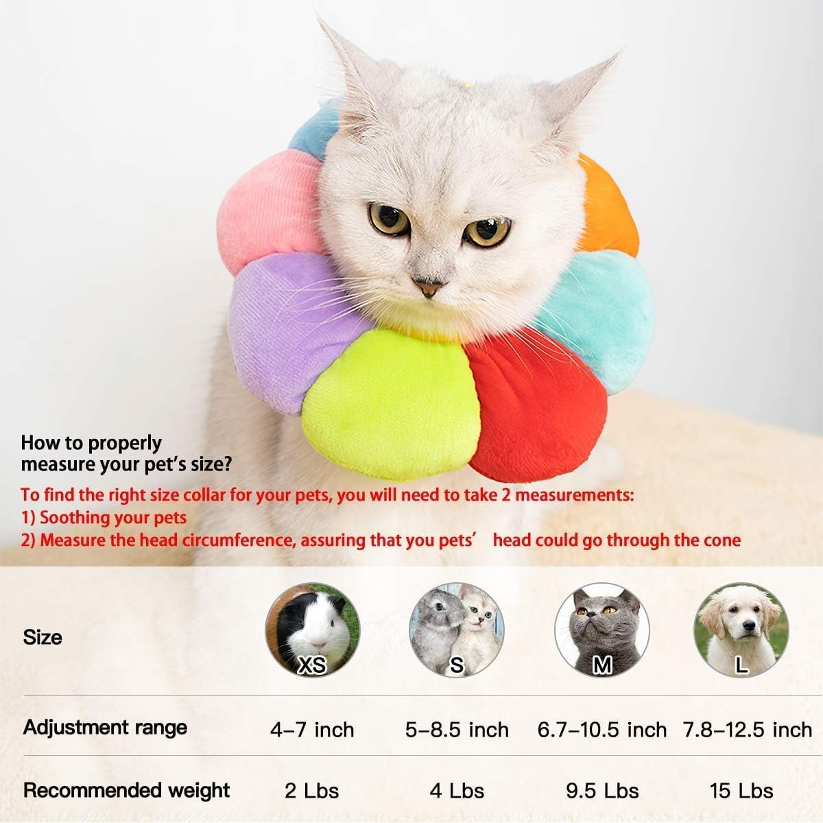 Weyeena Cat Small Dog Recovery Collar, Cute Neck Cone after Surgery, Adjustable Pet E Wound Healing Protective Surgery Elizabethan Collars for (Multicolour, M) image number 6