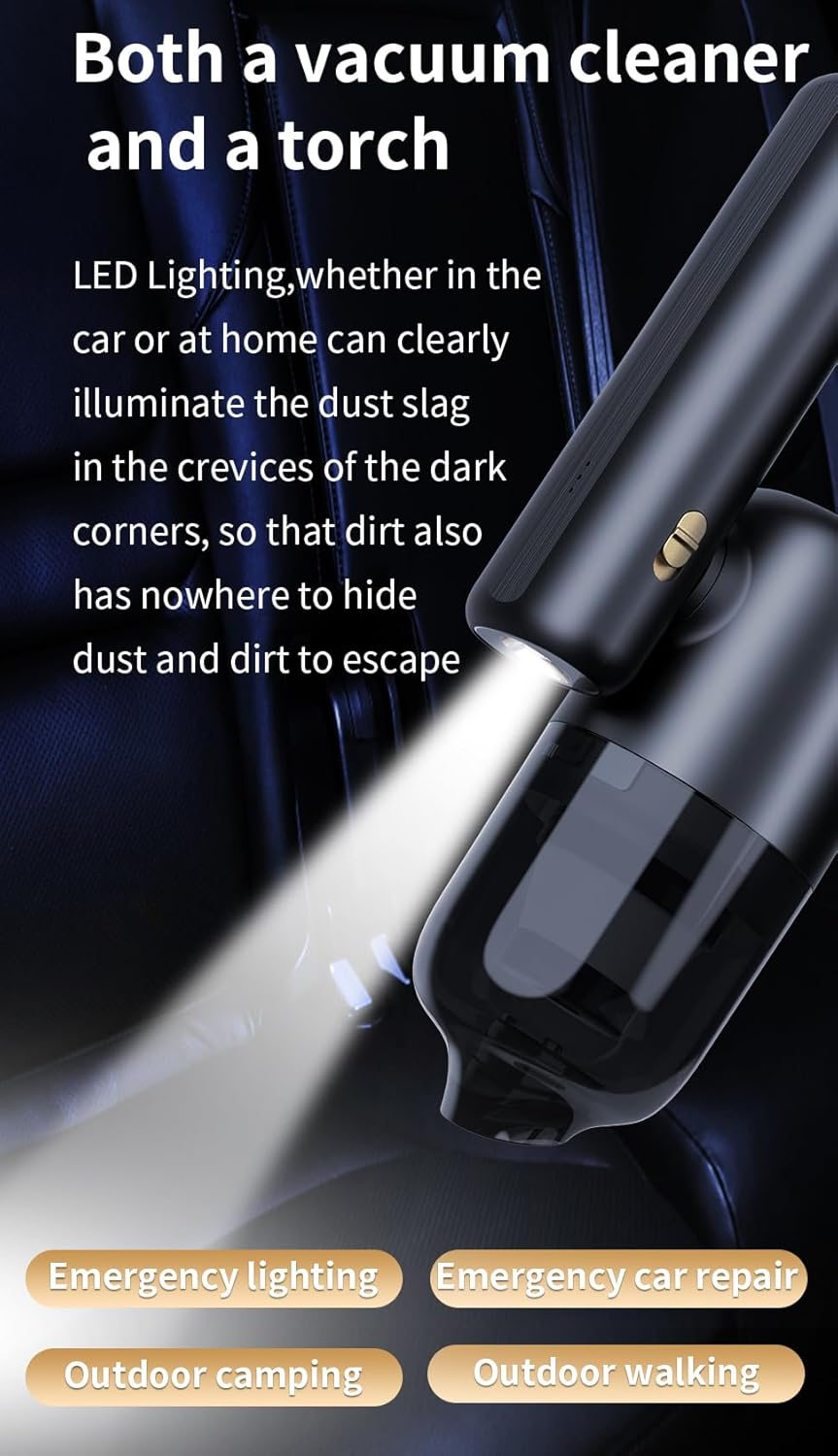 GALENPOO 10 in 1 Cordless Handheld Tire Inflator Vacuum Cleaner 150PSI 13000Pa Suction, 4000Mah Power Bank and Emergency Light, Fits Car Truck Motorcycle Bike Tire Balls, Portable Air Compressor