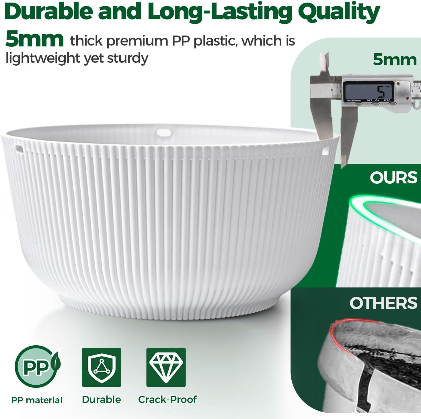 T4U Hanging Planter Self Watering 8 Inch, 2 Pack White Indoor Outdoor Hanging Plant Pots, Hanging Flower Pot with Drainage Hole & Plug & Chain with 3 Hooks for Garden Home Decor image number 1