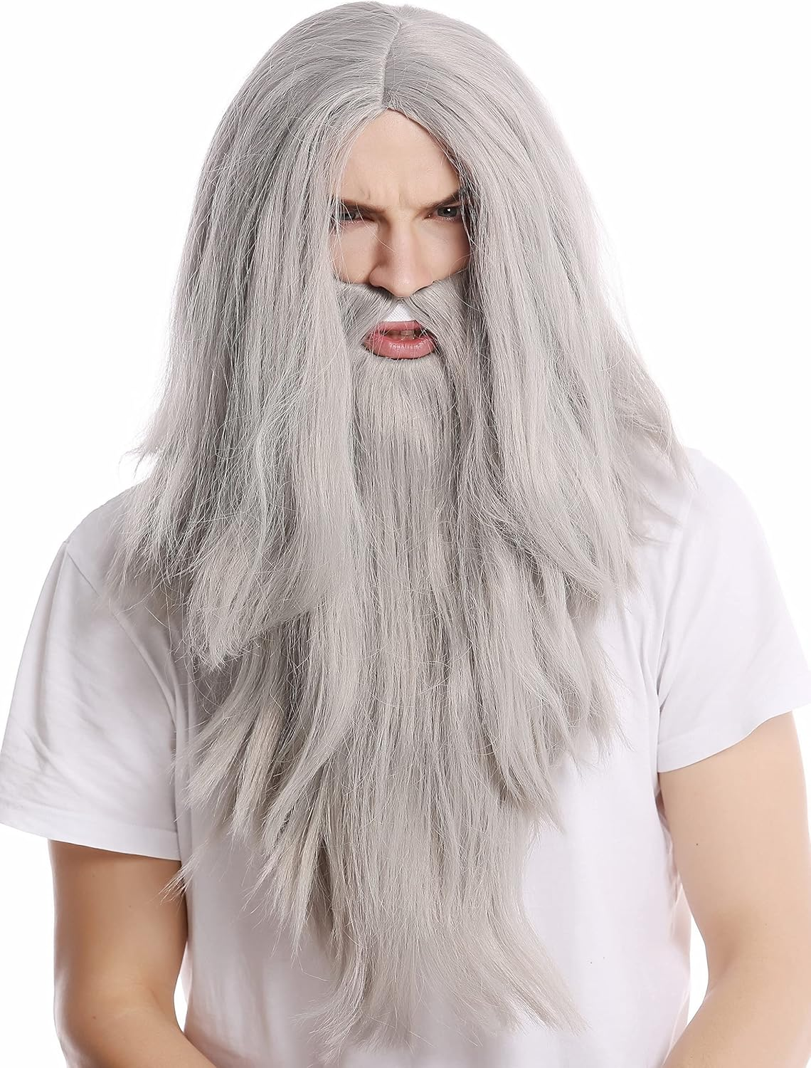 WIG ME up - PW0210-ZA68E Wig & Beard Halloween Carnival Long Straight Grey Wizard Servant Ruprecht Prophet Old Biker image number 3