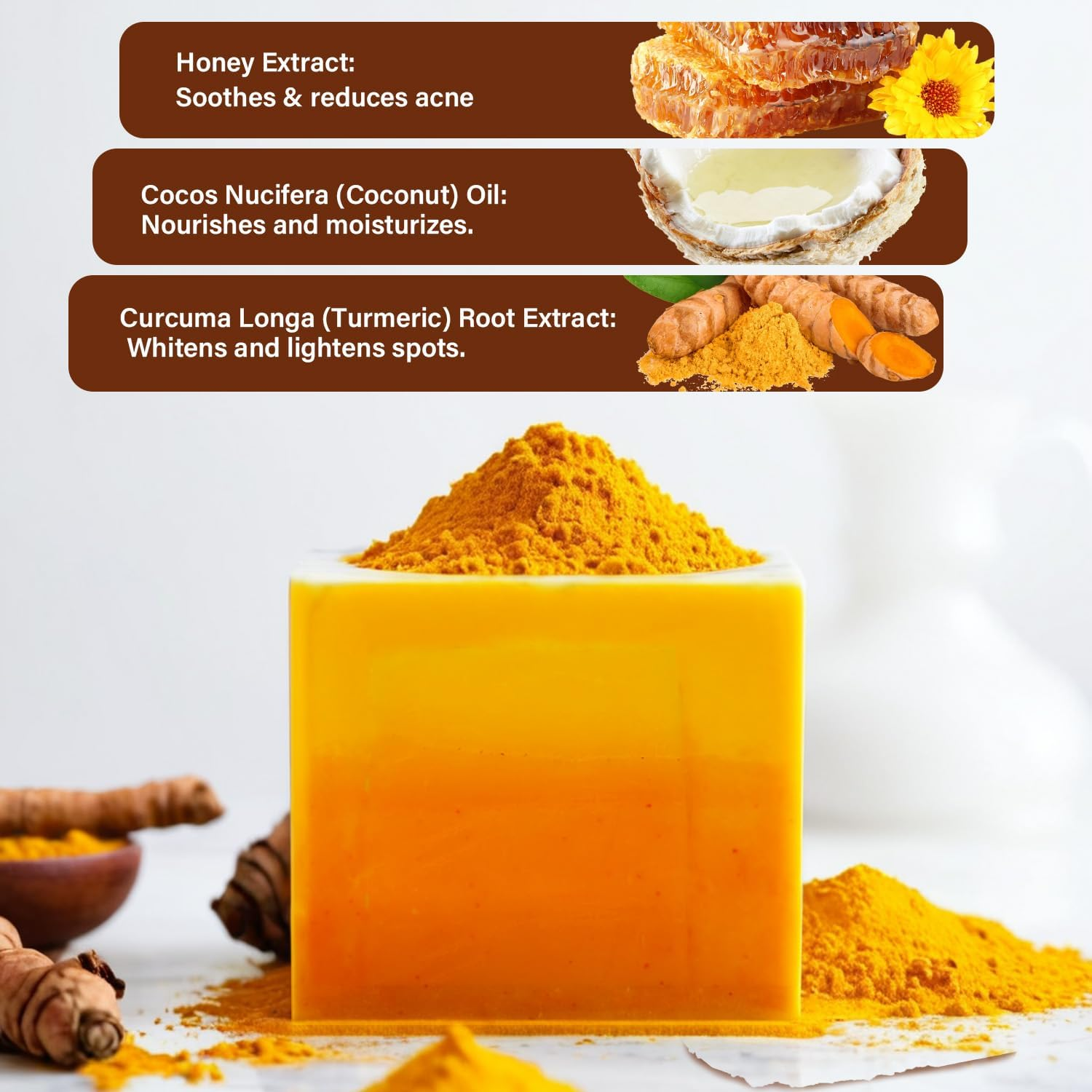 Turmeric and Honey Soap Bar for Glowing Skin, Natural Deep Cleansing, Helps Even Skin Tone and Reduce Acne image number 1