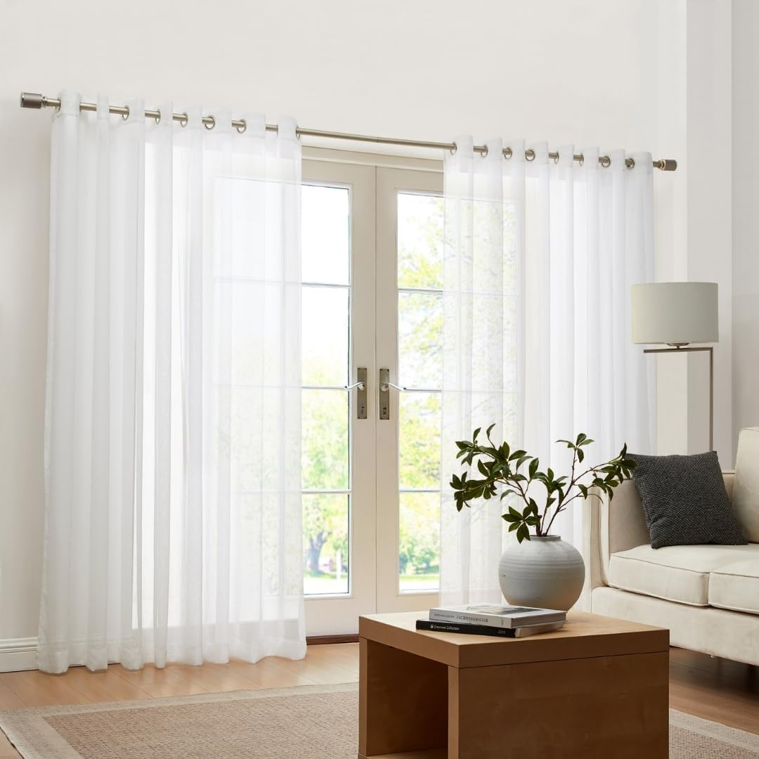 Elrene Sheer Extra Wide Indoor/Outdoor Sheer Grommet Window Curtain Panel, 22417WHT, 100% Polyester, White, 114" X 95" (1 Panel)