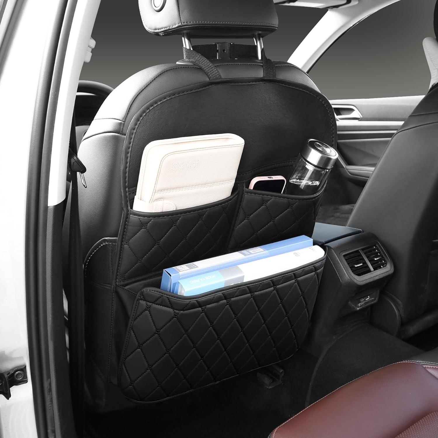 Car Backseat Organizer, Auto Seat Protector Kick Mat for Child Kids, Universal Leather Seat Back Cover with 3 Storage Pockets, Waterproof Anti-Fouling Seats Protection Accessories for Car SUV Truck image number 2