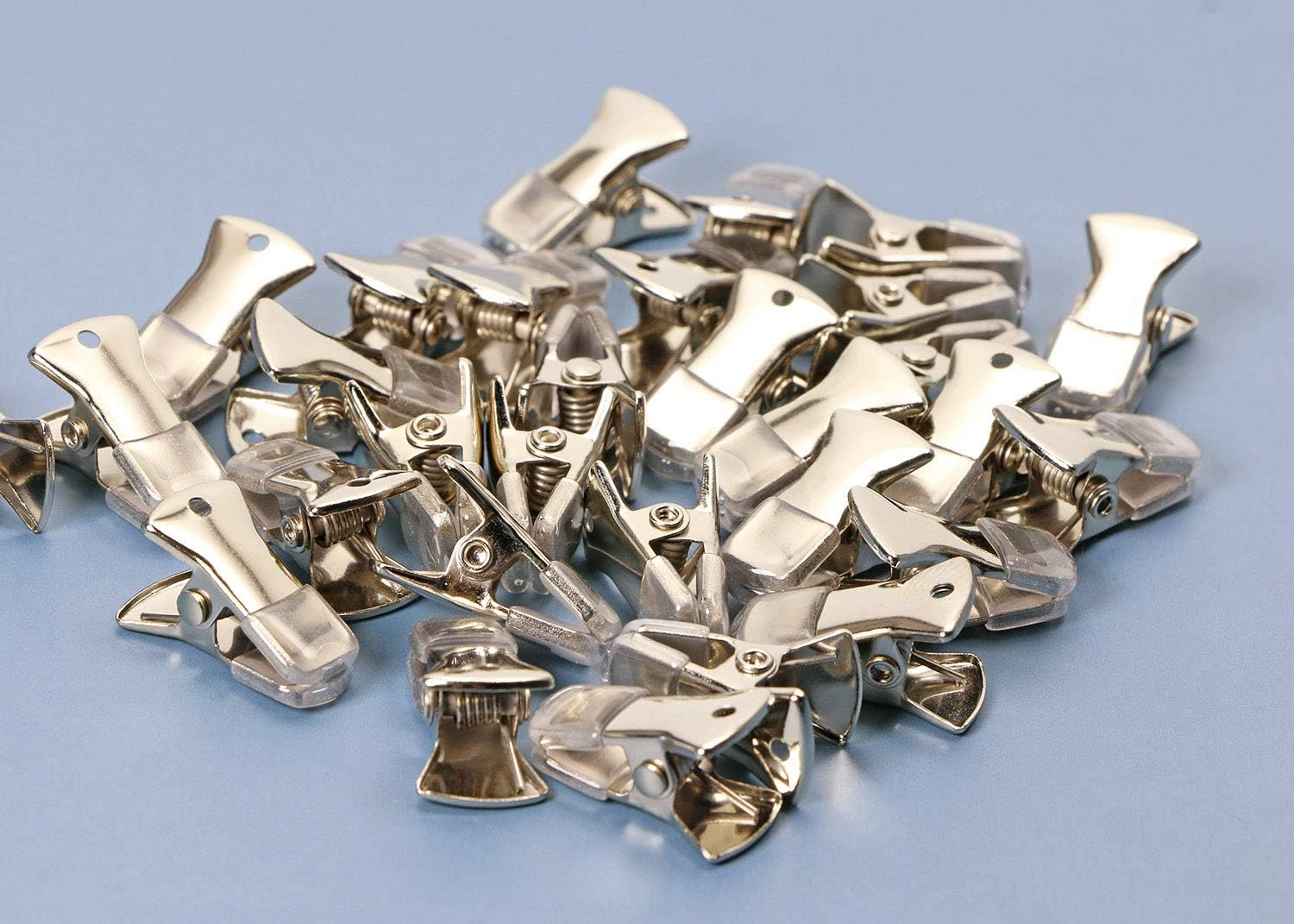 ONLYKXY 30 Pieces 20X6Mm Silver Metal Small Clip, DIY Clips, Non-Slip Sweater Clips Alligator Clamps Flat Mouth Clip ID Badge Holders Lanyards Clothing Glasses Accessories Clip, Silver image number 1