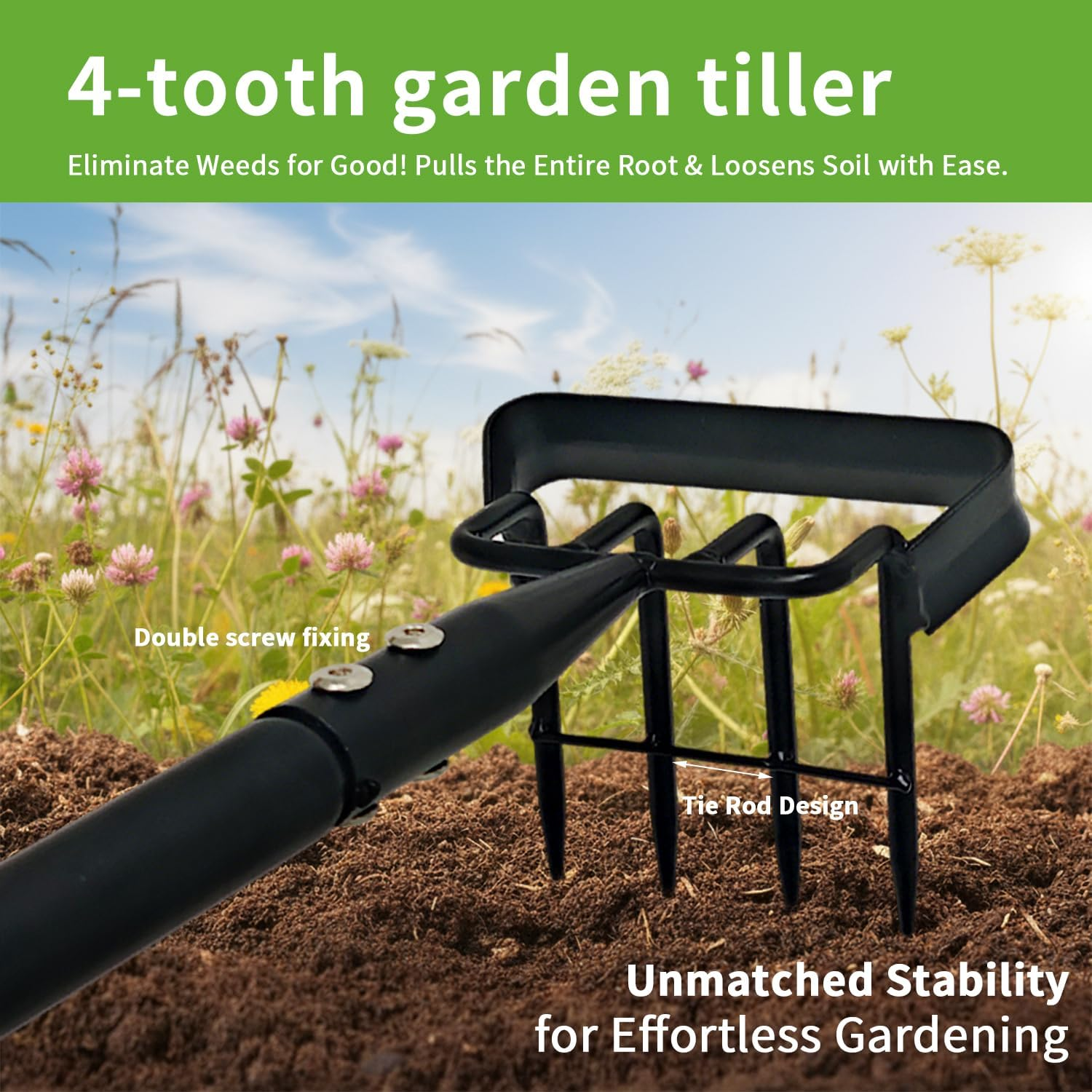 Premium Stirrup Hoe with Adjustable Handle 30-62 Inch, Hula Hoe & Garden Cultivator with Rake for Weed Removal in Flower Beds & Vegetable Gardens image number 4