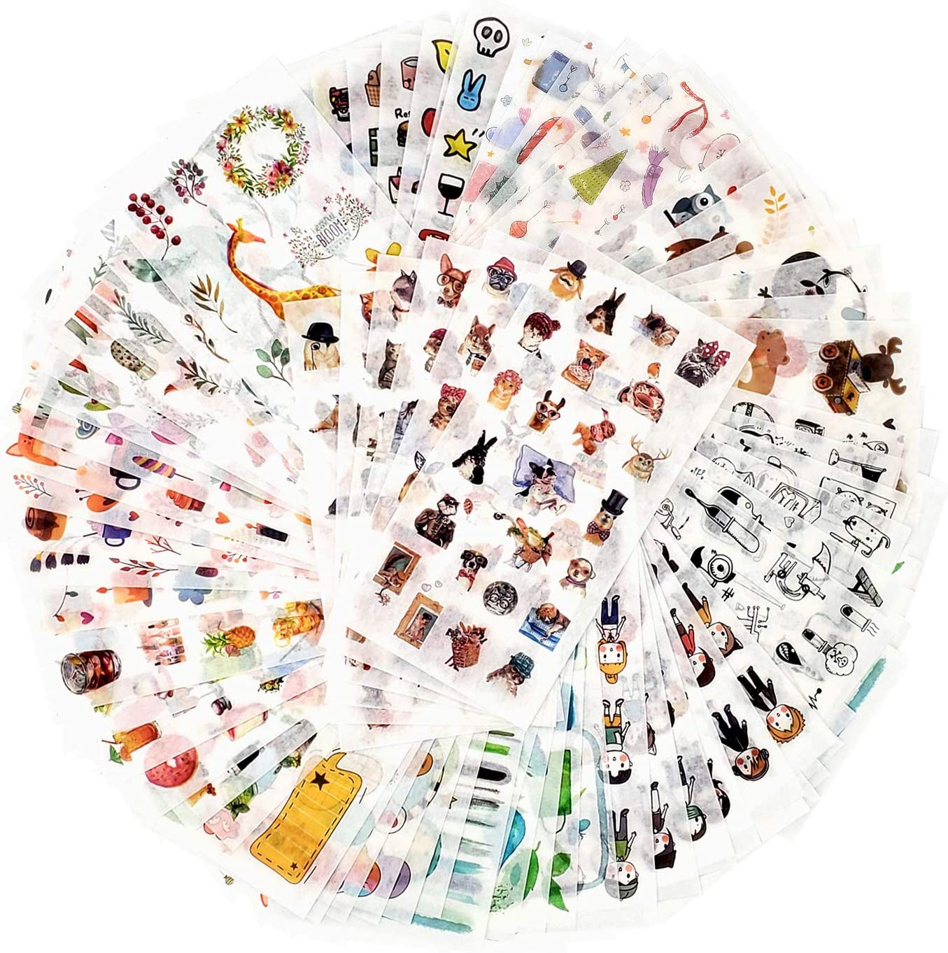 72 Sheets Scrapbooking Stickers Washi Paper Stickers Decoration Sticker Planner Stickers 12 Themes Assorted for Diary, Album, Journals, DIY Arts and Crafts (Innocence)