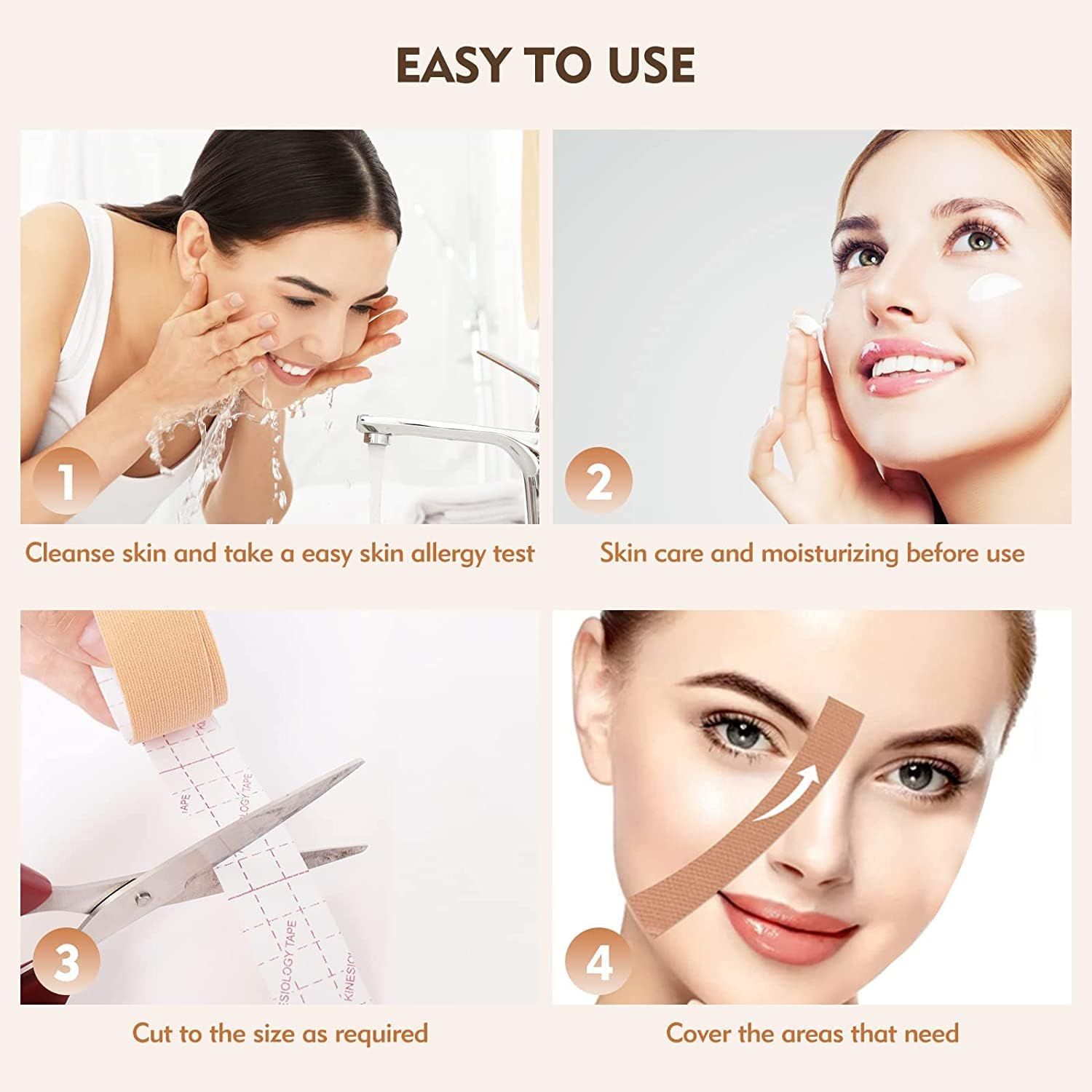 Anti-Wrinkle Myofascial Lift Tape, 1Roll Facial Myofascial Eye and Neck Toning Facial Face Lift Tape, Face Tightening and Lifting Patches for Women'S Skin, Skin image number 4