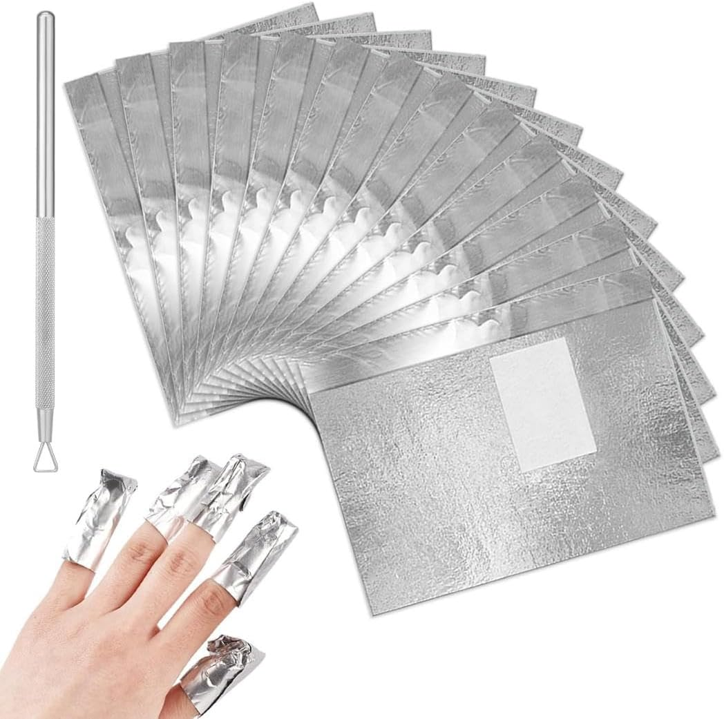 100 Pcs Gel Nail Polish Remover Foil Wraps with Cuticle Scraper, Nail Art Soak off Foils for Acrylic/Uv/Gel