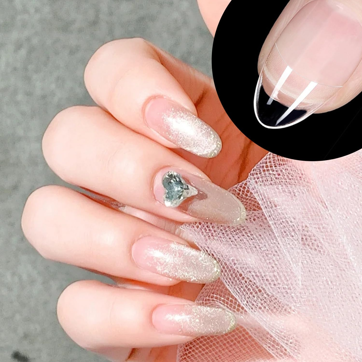 360 Pieces Short Almond Short Nails, Half Pattern Nails with Handle, Classic Creativity, Transparent Matte Nail Art Tools, DIY Arts and Craft Nail Accessories image number 4