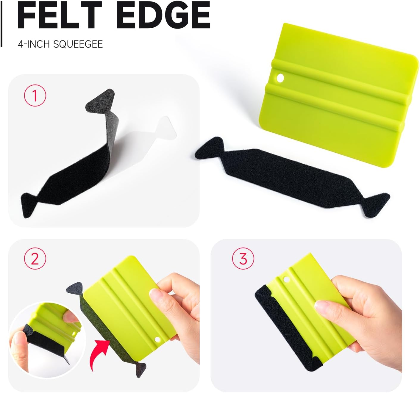 FOSHIO Pre-Cut 30PCS Squeegee Felts, Black Felt Tape with Adhesive Backing Fit 4-Inchs Squeegee, Squeegee Buffer Sticky Felt Pads Vinyl Wrap Tools image number 4